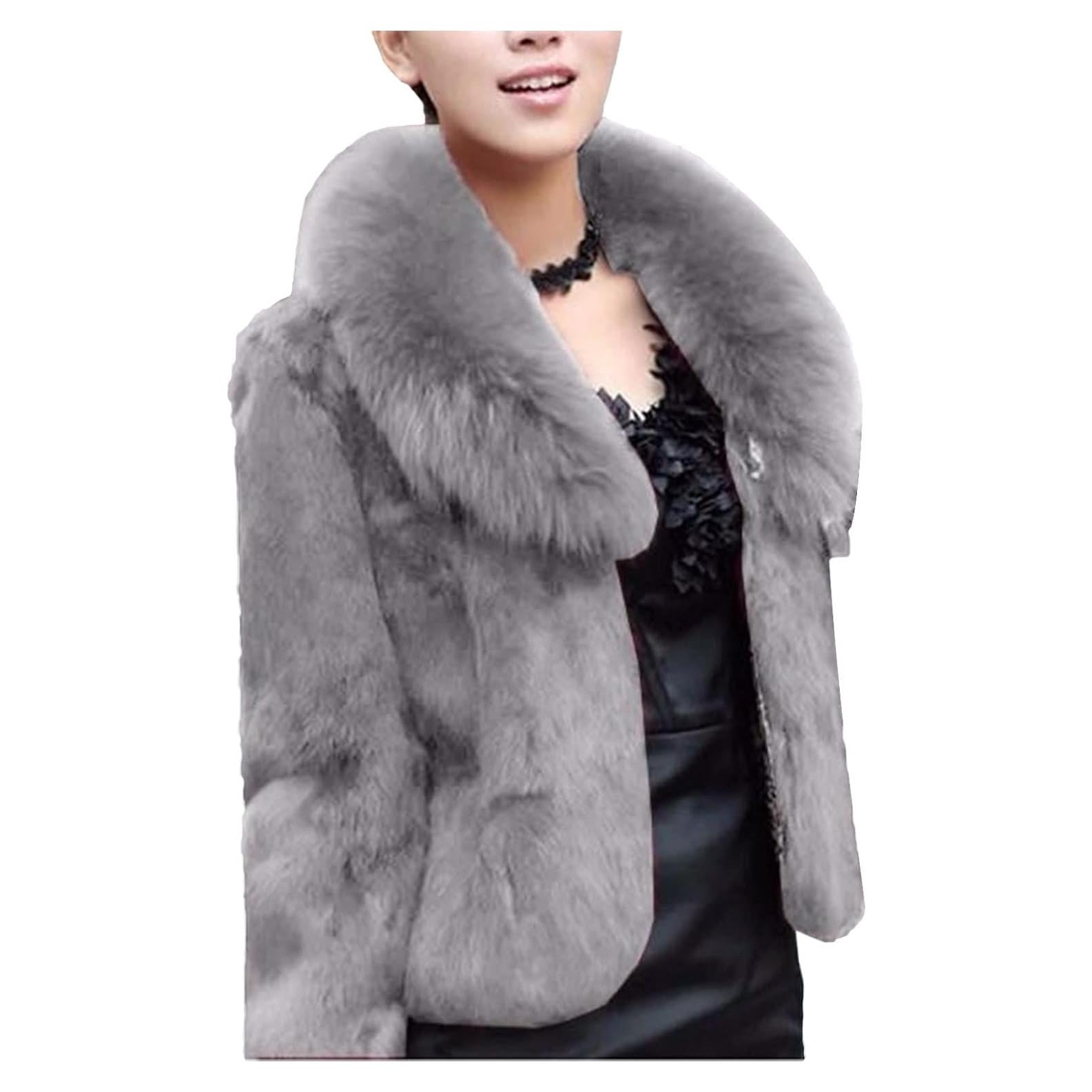 LCMTWX Womens Winter Outerwear Faux Fur Long Jacket Faux Sleeve Short Warm Women's Coat Long Sleeve Pockets Shaggy Purple