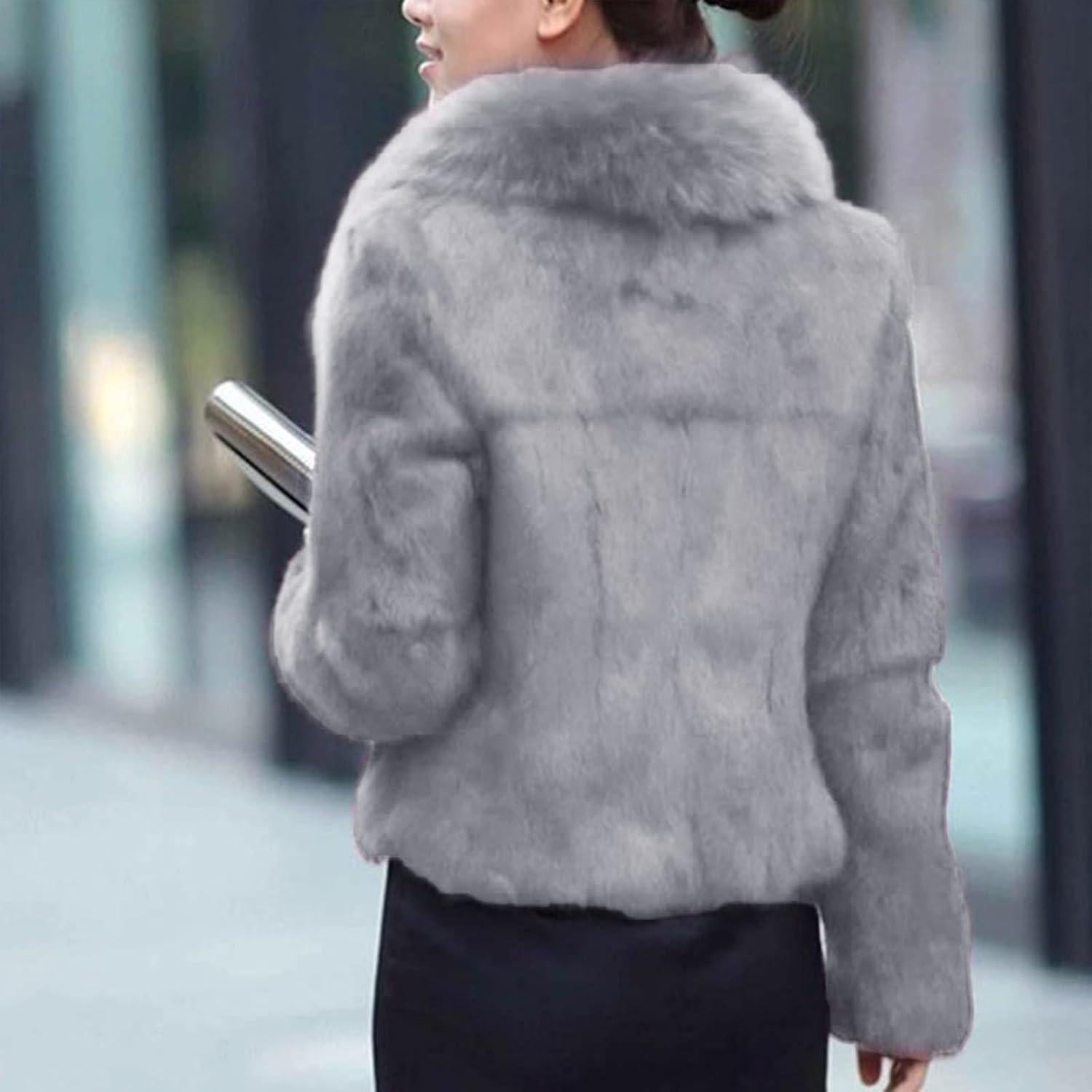 LCMTWX Womens Winter Outerwear Faux Fur Long Jacket Faux Sleeve Short Warm Women's Coat Long Sleeve Pockets Shaggy Purple