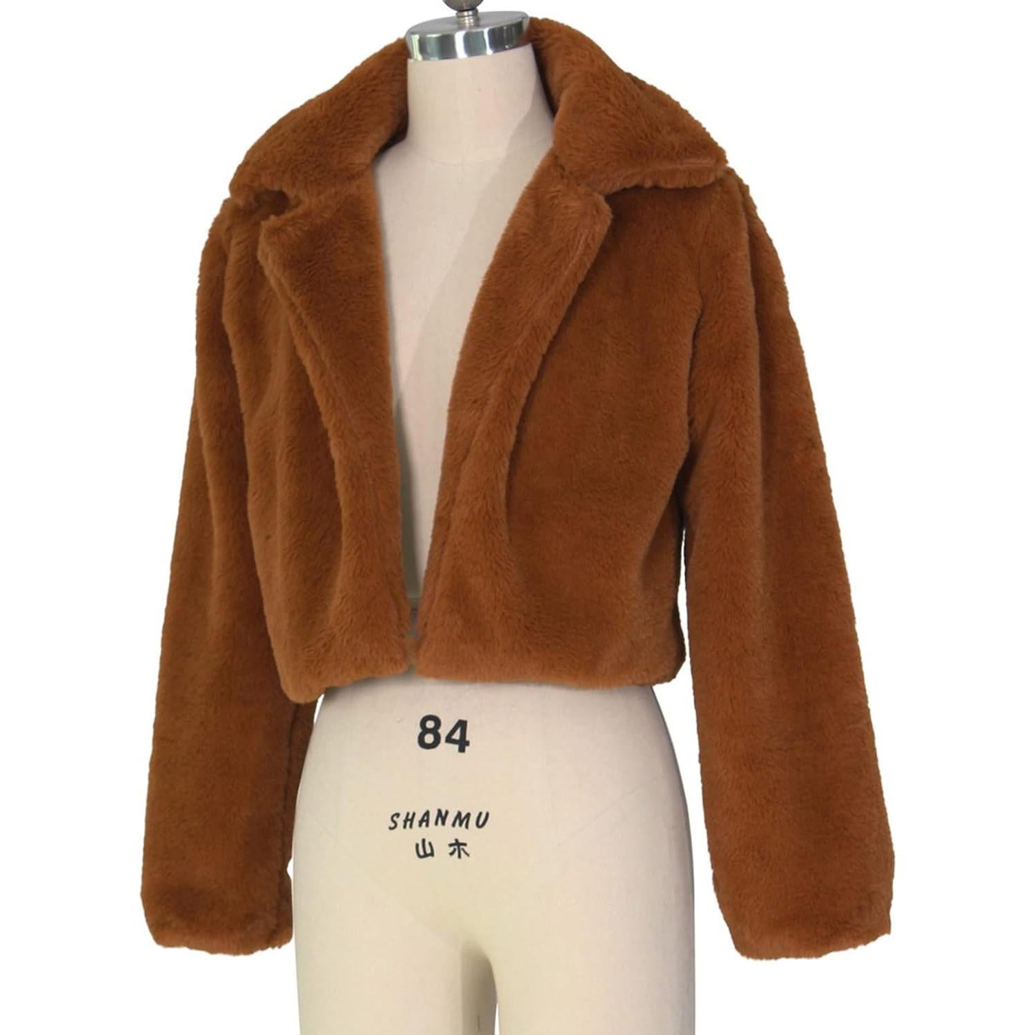 LCMTWX Womens Winter Outerwear Faux Fur Long Jacket Faux Sleeve Short Warm Women's Coat Long Sleeve Pockets Shaggy Purple