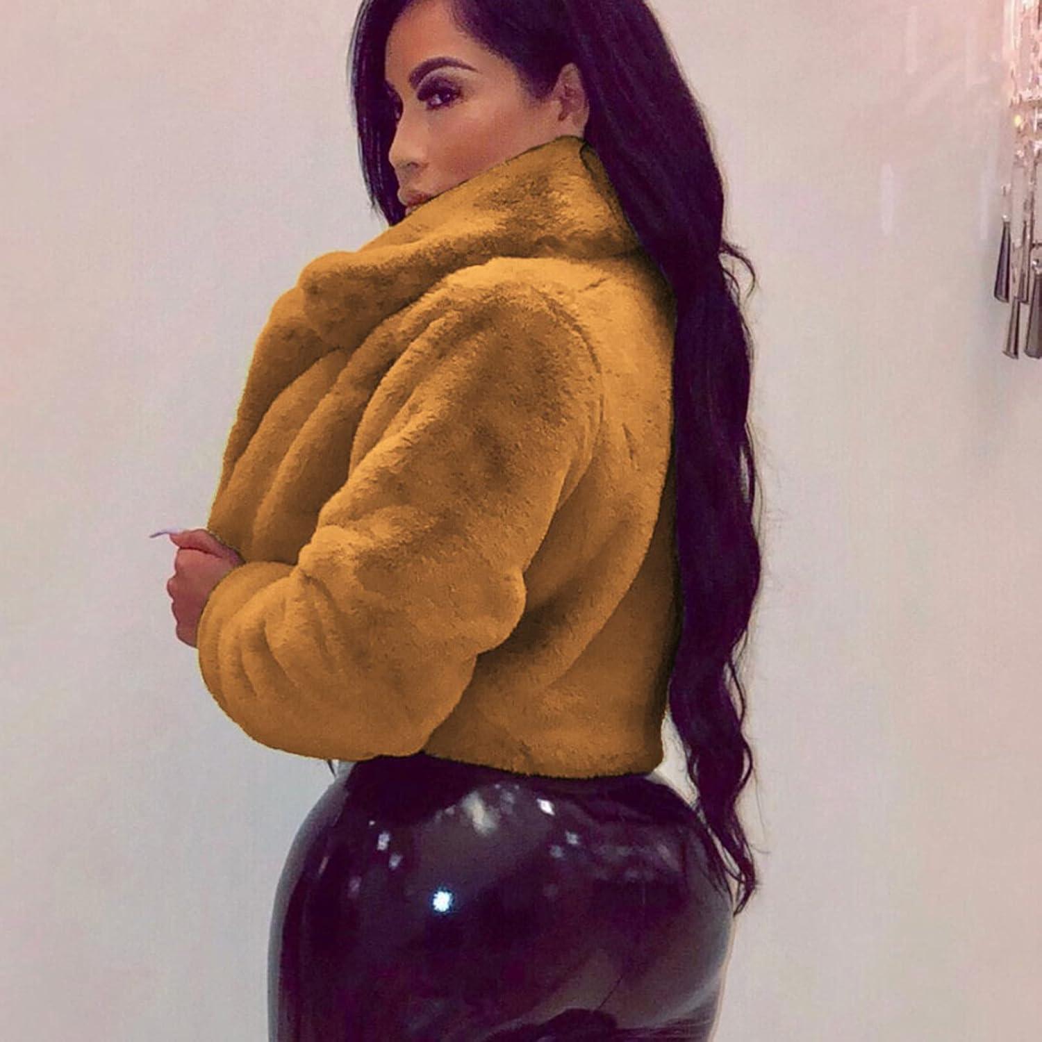 LCMTWX Womens Winter Outerwear Faux Fur Long Jacket Faux Sleeve Short Warm Women's Coat Long Sleeve Pockets Shaggy Purple