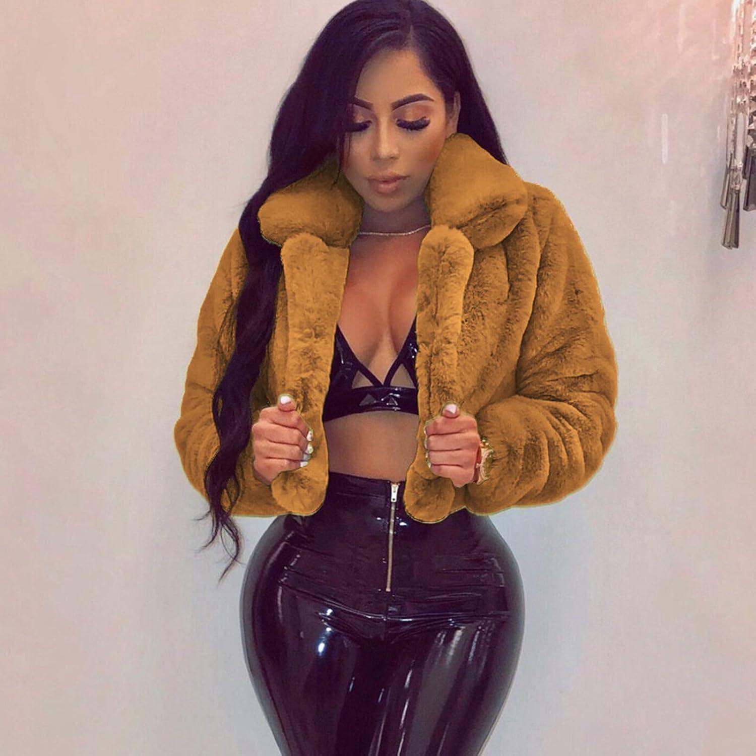 LCMTWX Womens Winter Outerwear Faux Fur Long Jacket Faux Sleeve Short Warm Women's Coat Long Sleeve Pockets Shaggy Purple