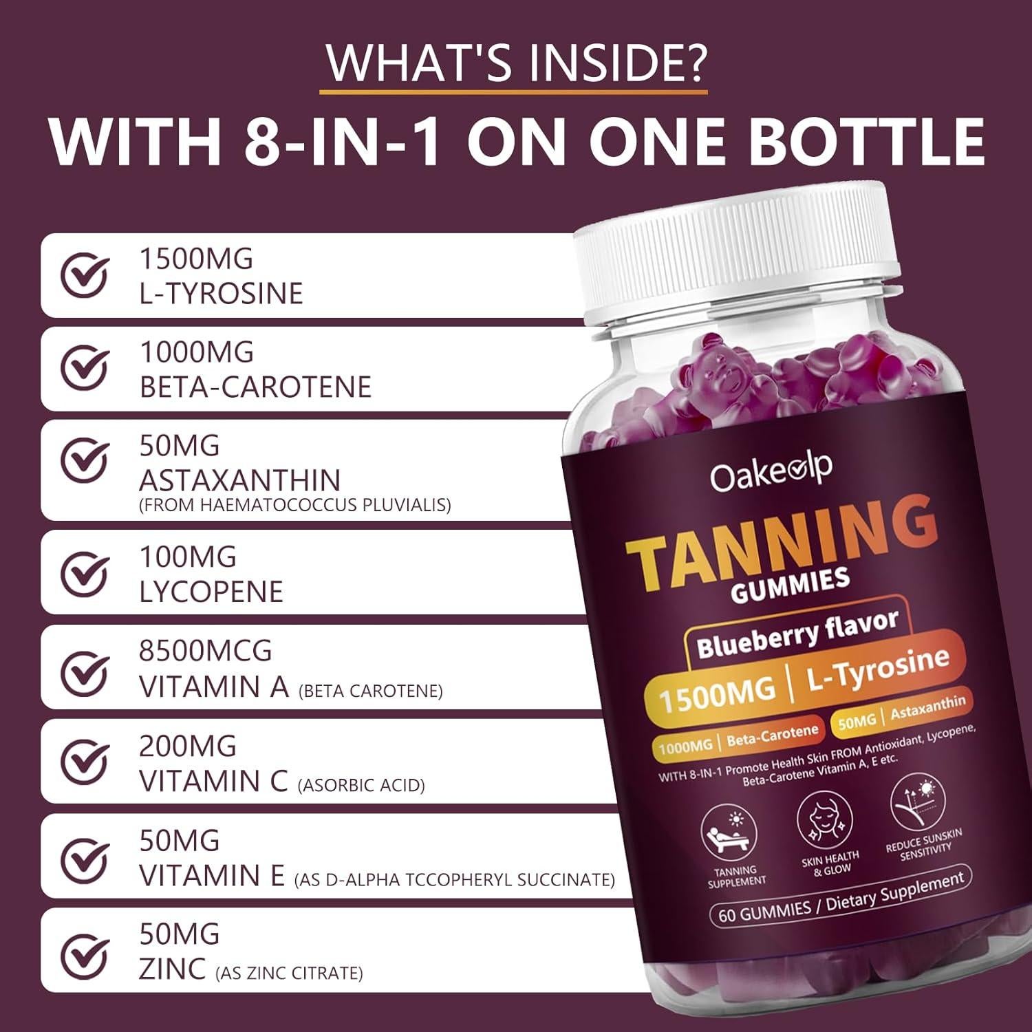 Gomitas Bronceadoras Oakevlp 60 Unidades 1500mg L-Tirosina