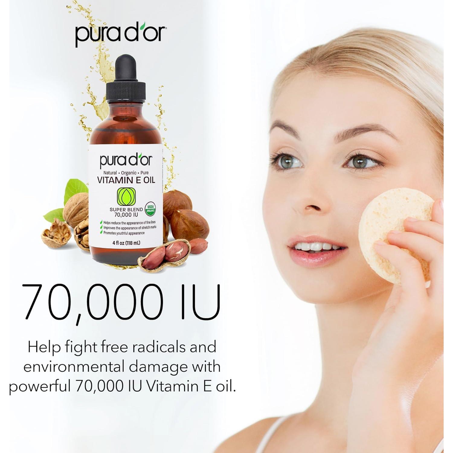 Aceite de Vitamina E PURA D'OR 118 ml Orgánico 100% Natural