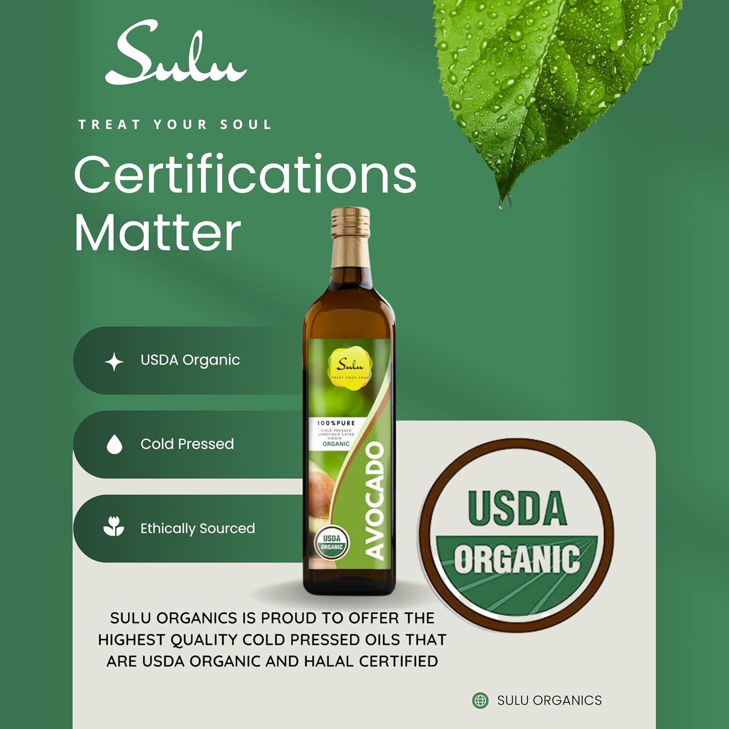 Aceite de Aguacate Orgánico SULU 473 ml Prensado en Frío