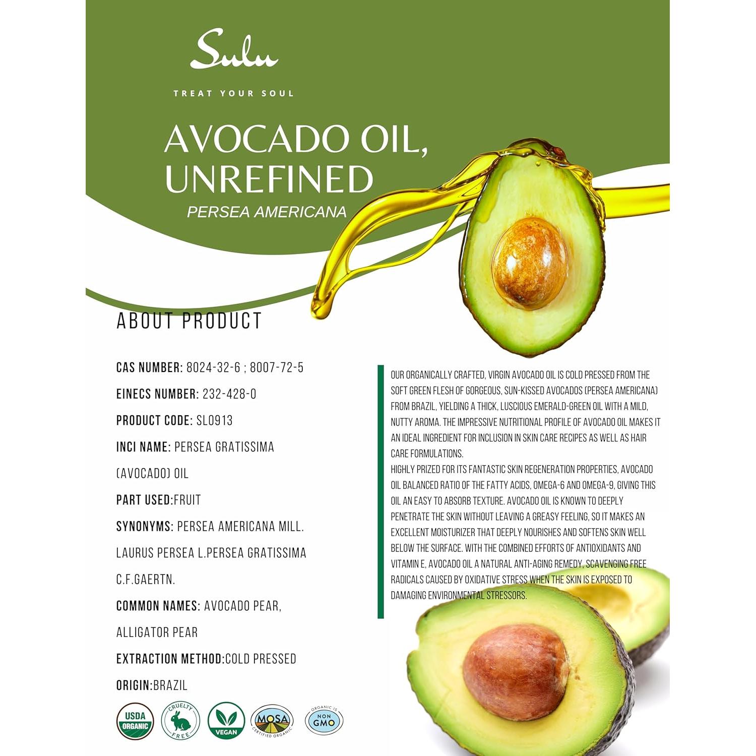 Aceite de Aguacate Orgánico SULU 473 ml Prensado en Frío