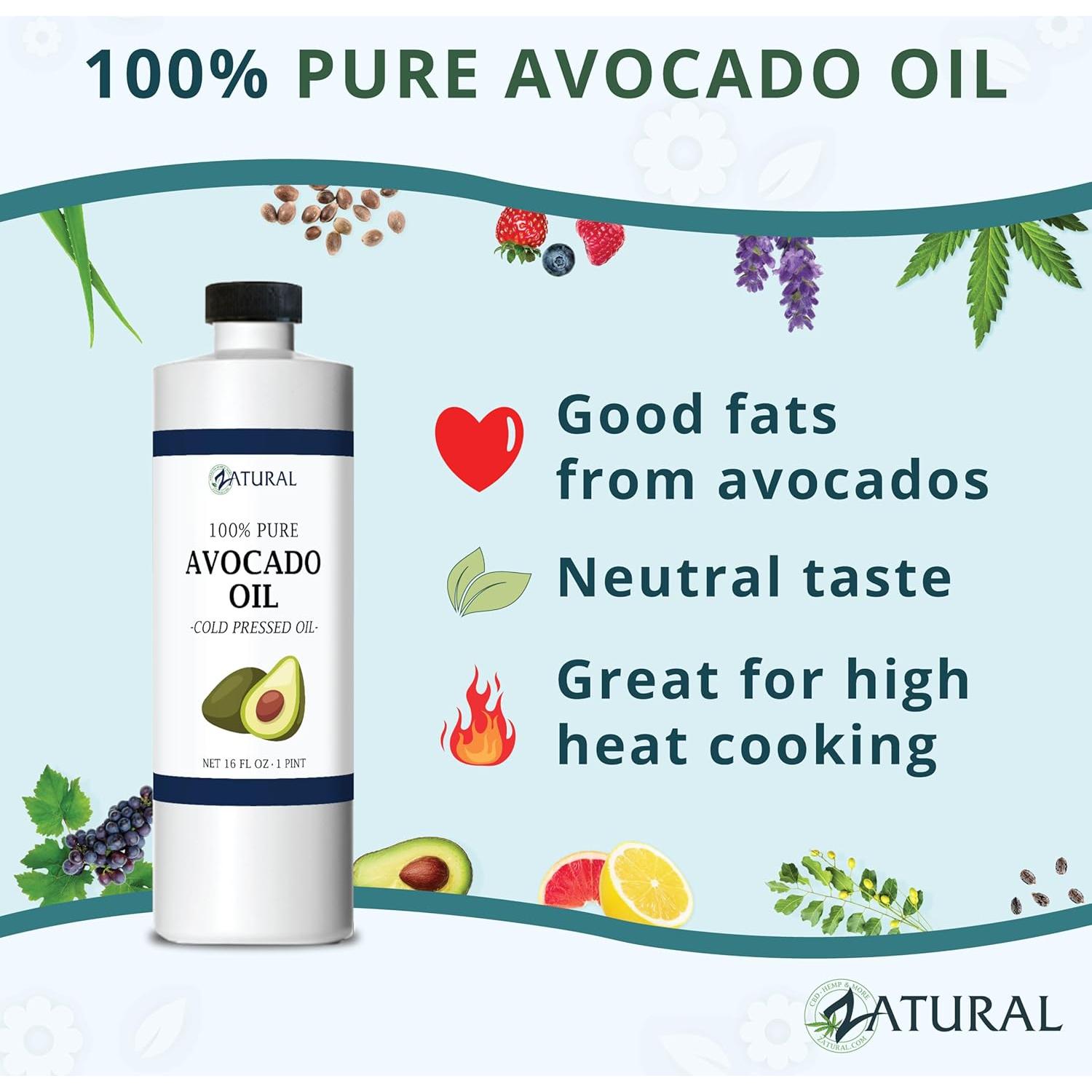 Aceite de Aguacate Zatural 100% Puro 473ml Prensado en Frío