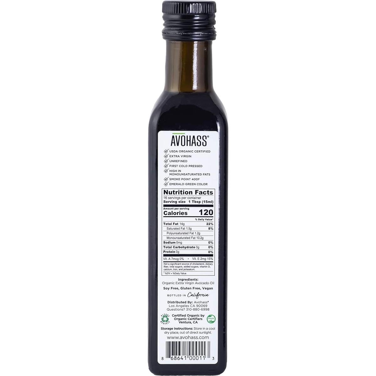 Aceite de Aguacate Extra Virgen Avohass 250 ml Orgánico USDA