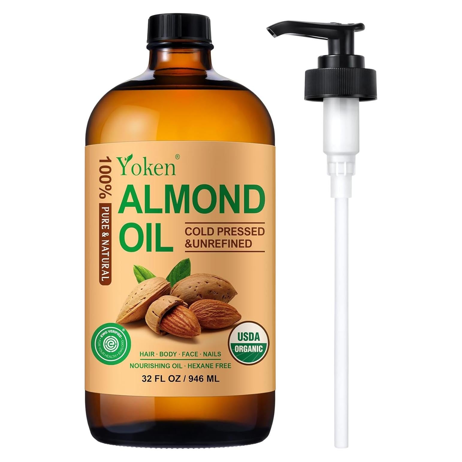 Aceite de Almendra 100% Puro Yoken 946 ml Prensado en Frío