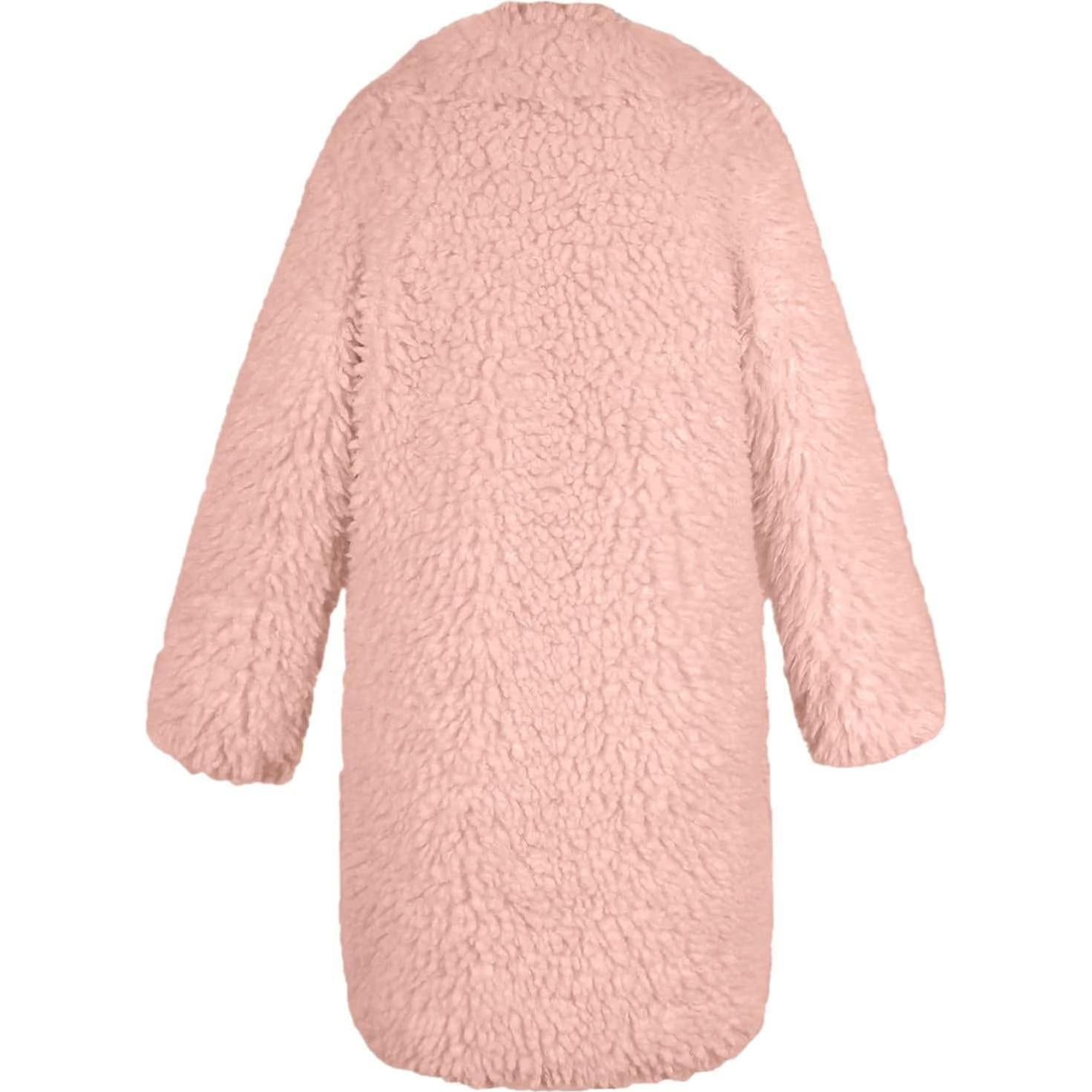 LCMTWX Womens Winter Outerwear Faux Fur Long Jacket Faux Sleeve Short Warm Women's Coat Long Sleeve Pockets Shaggy Purple