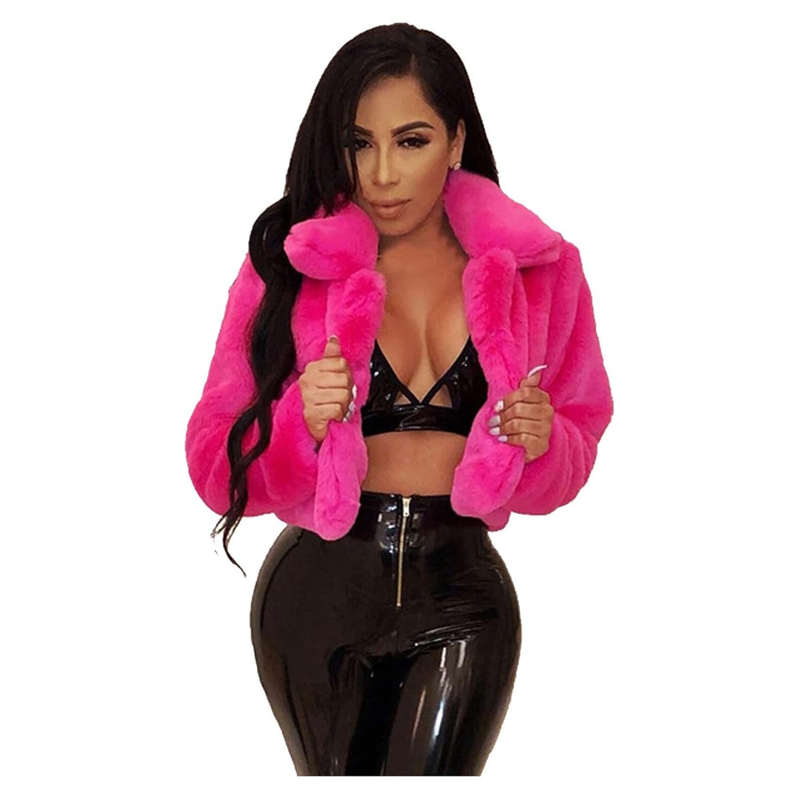 LCMTWX Womens Winter Outerwear Faux Fur Long Jacket Faux Sleeve Short Warm Women's Coat Long Sleeve Pockets Shaggy Purple