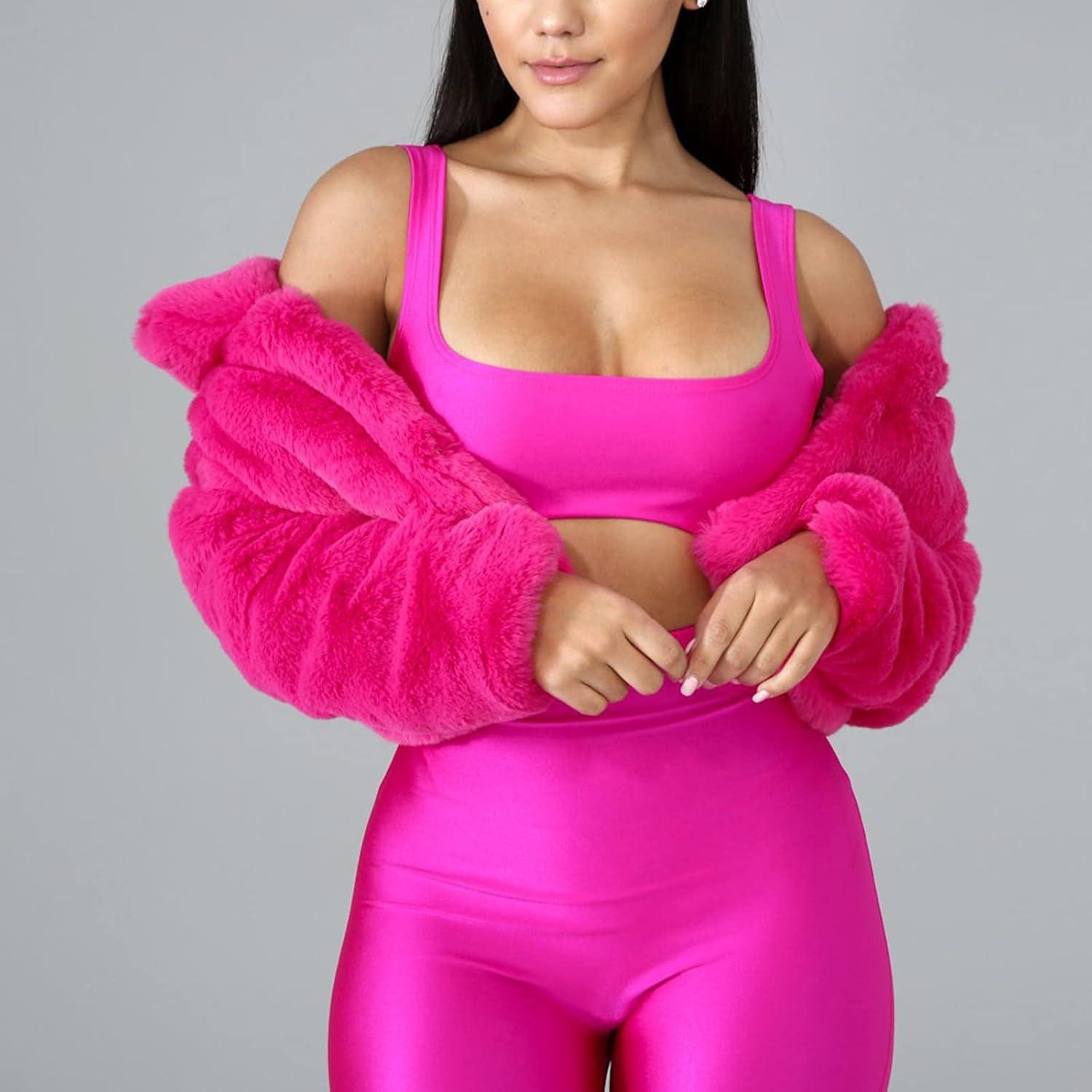 LCMTWX Womens Winter Outerwear Faux Fur Long Jacket Faux Sleeve Short Warm Women's Coat Long Sleeve Pockets Shaggy Purple