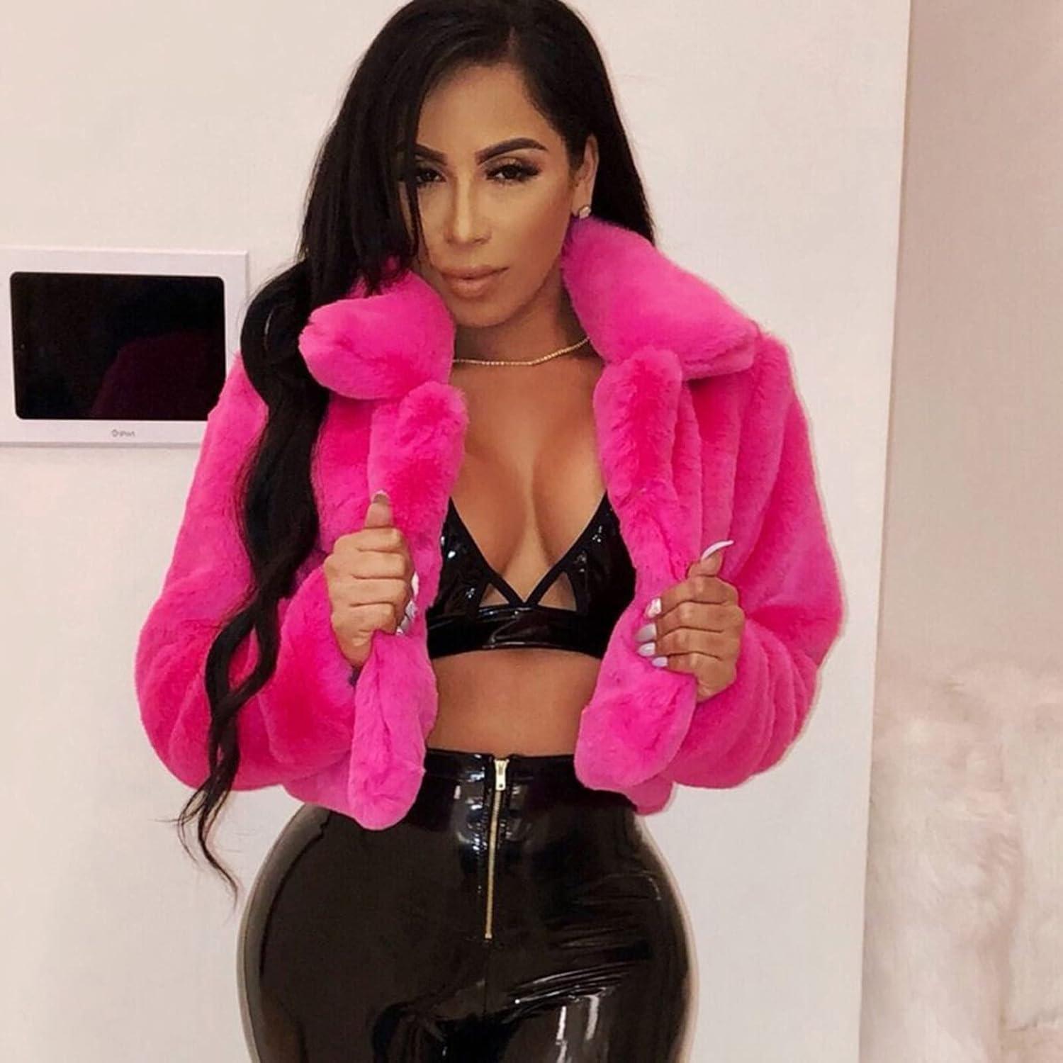 LCMTWX Womens Winter Outerwear Faux Fur Long Jacket Faux Sleeve Short Warm Women's Coat Long Sleeve Pockets Shaggy Purple