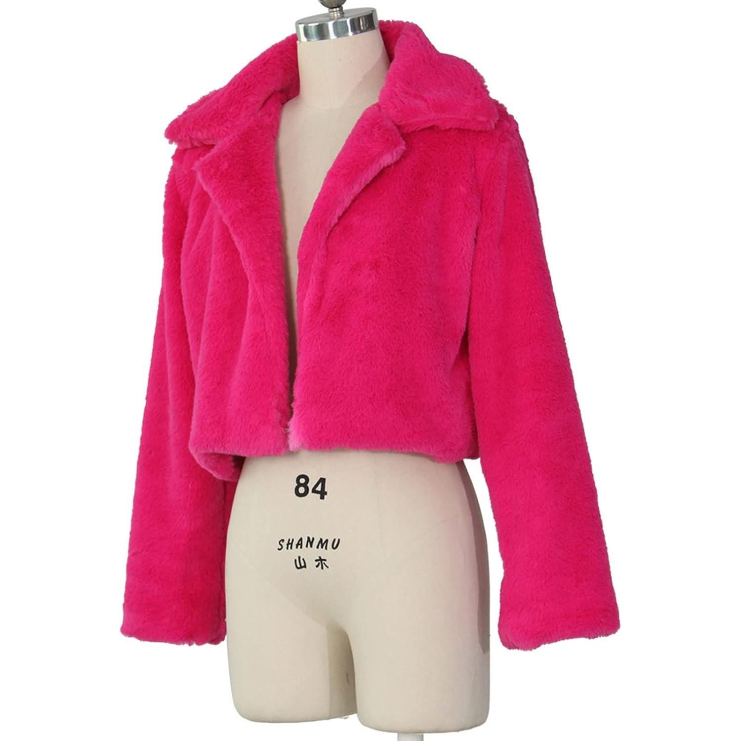 LCMTWX Womens Winter Outerwear Faux Fur Long Jacket Faux Sleeve Short Warm Women's Coat Long Sleeve Pockets Shaggy Purple