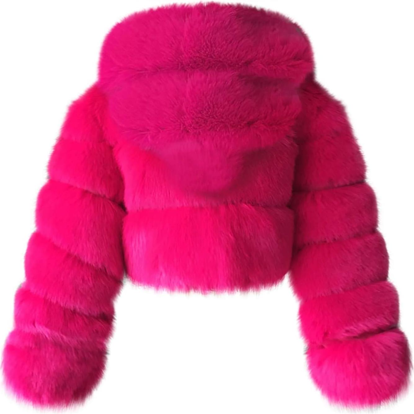 LCMTWX Womens Winter Outerwear Faux Fur Long Jacket Faux Sleeve Short Warm Women's Coat Long Sleeve Pockets Shaggy Purple