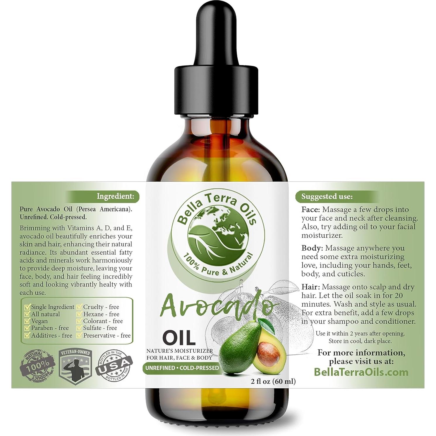 Aceite de Aguacate Bella Terra 60ml - 100% Puro y Natural