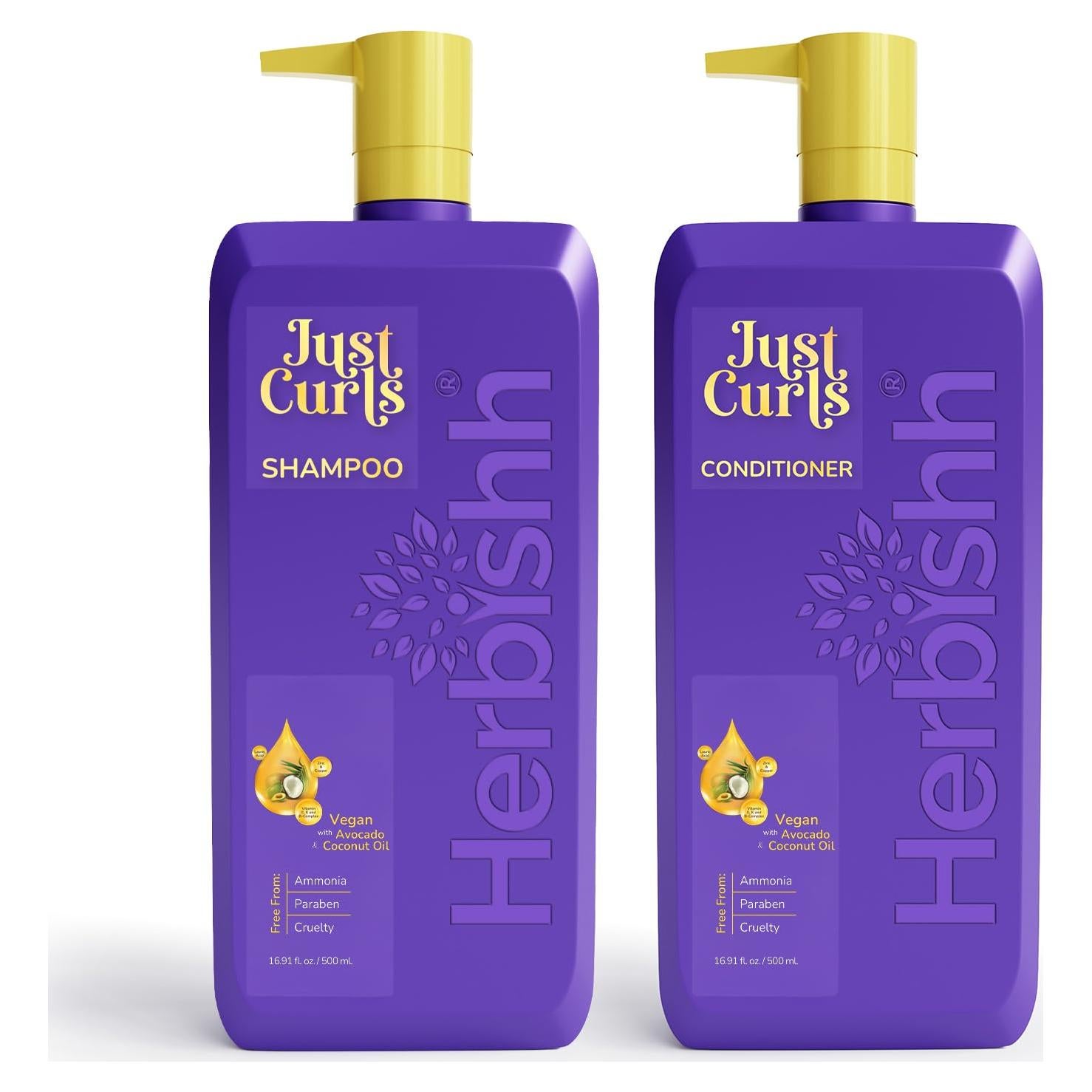 Kit Champú y Acondicionador Herbishh Just Curls 500ml Vegano