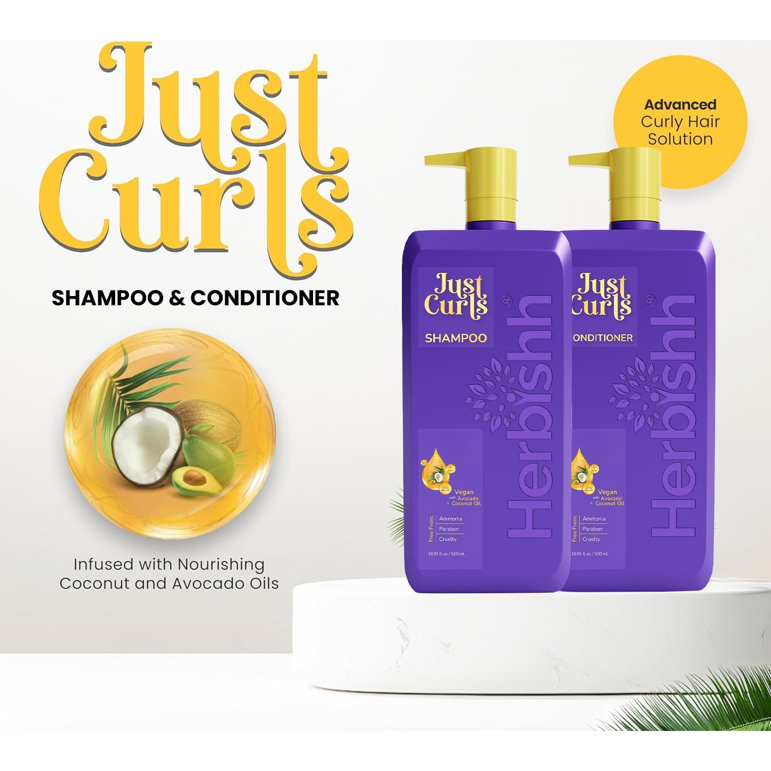 Kit Champú y Acondicionador Herbishh Just Curls 500ml Vegano