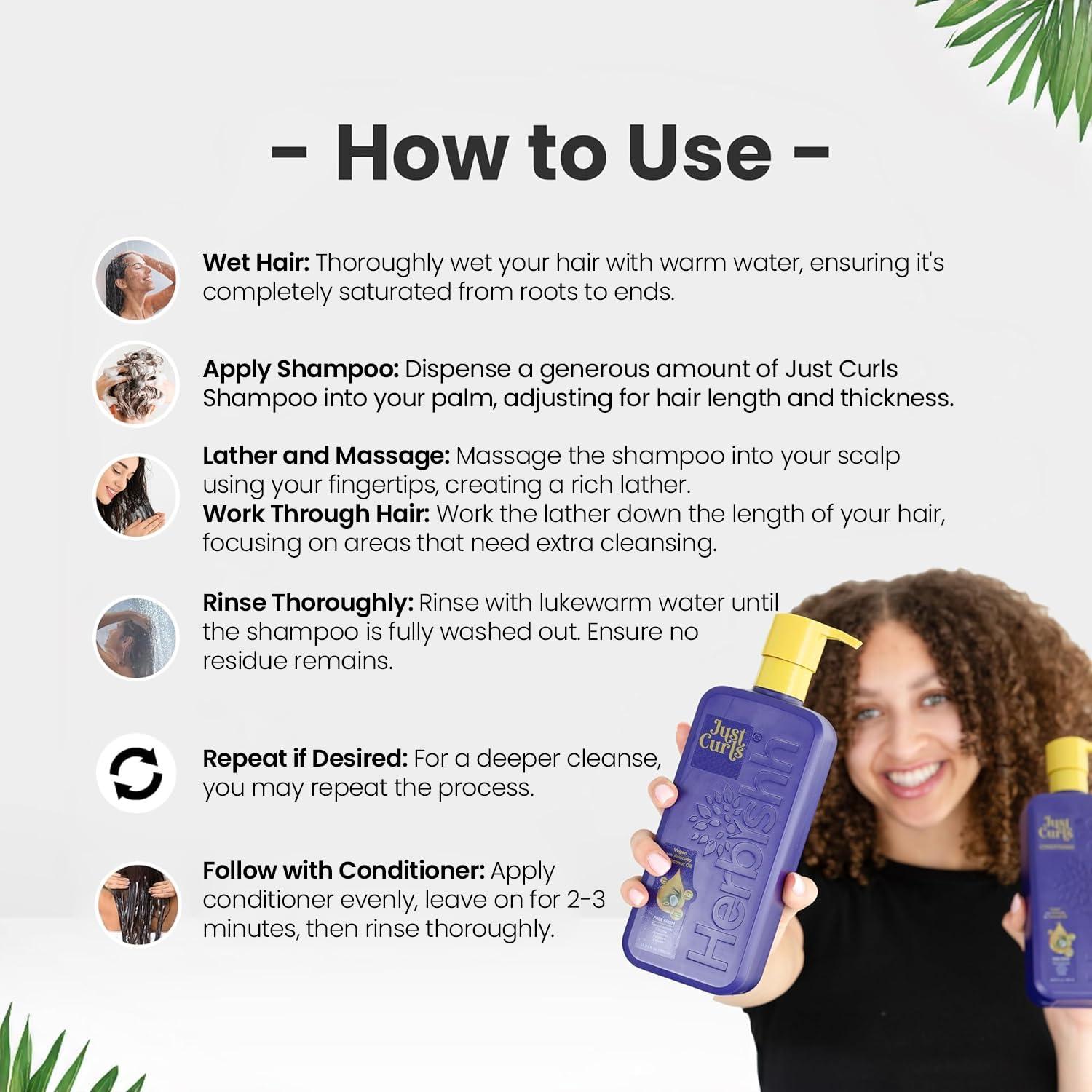 Kit Champú y Acondicionador Herbishh Just Curls 500ml Vegano