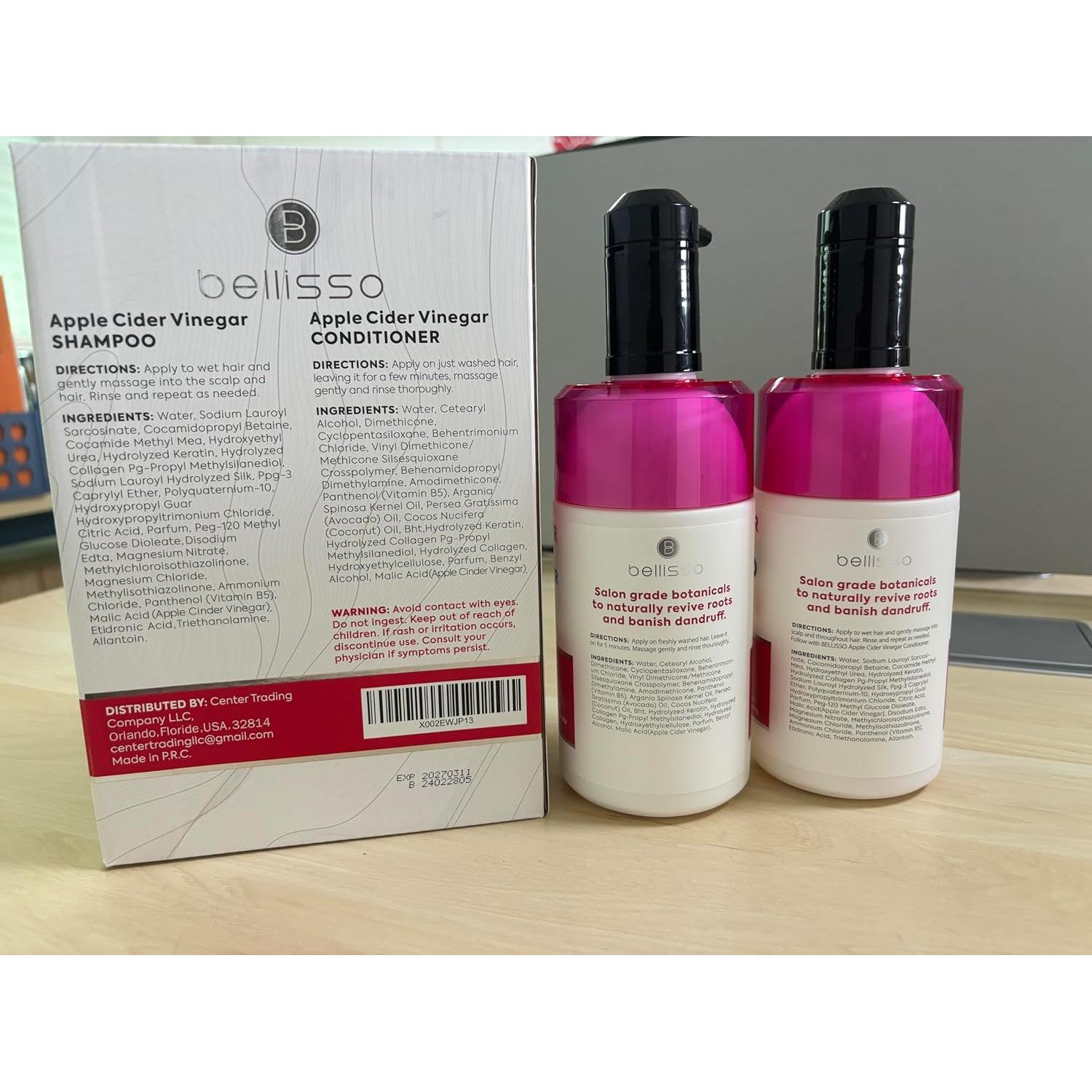 Champú y Acondicionador Bellisso Vinagre de Sidra 450ml - Sin Sulfatos