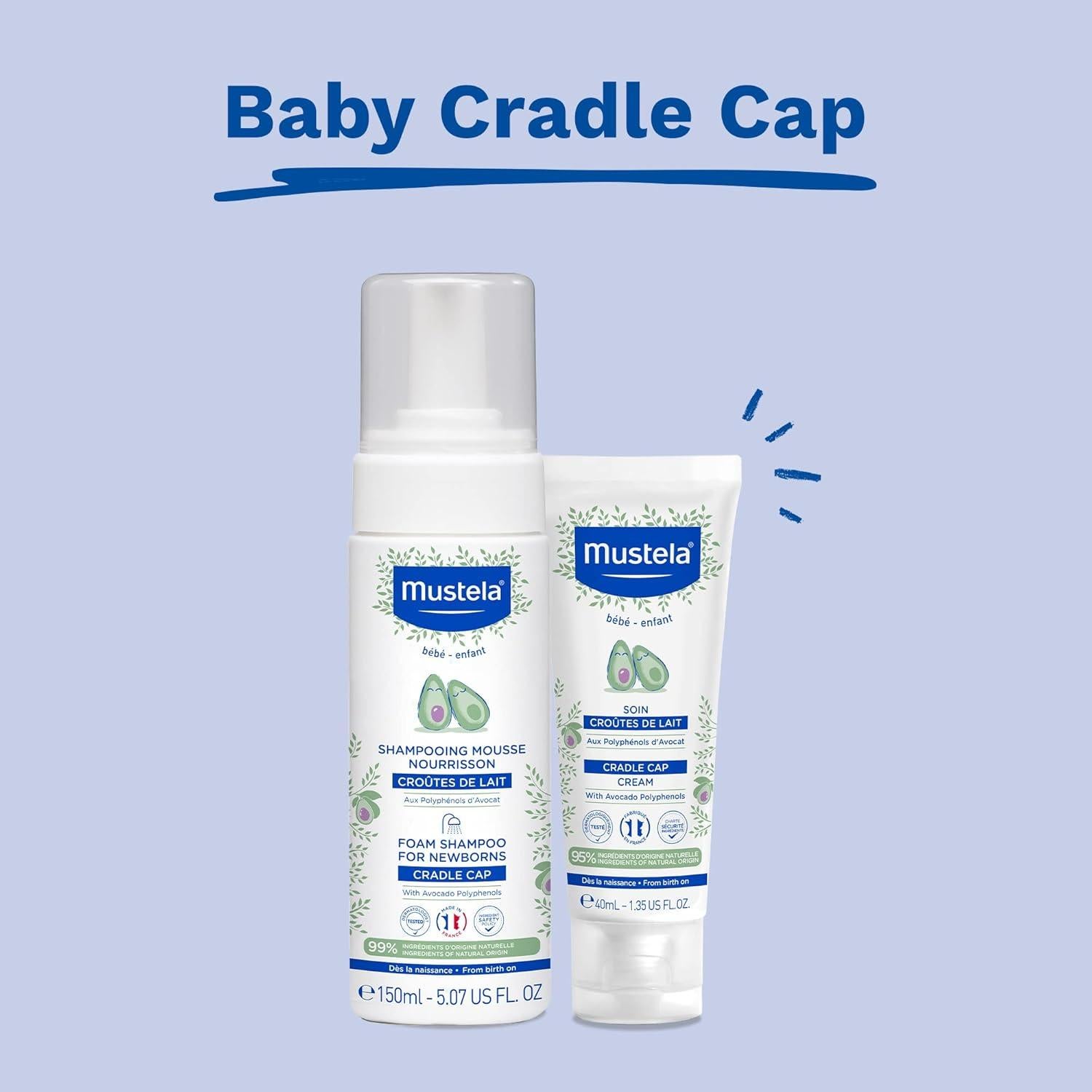 Conjunto Capuchón de Cuna Mustela Baby - Champú y Crema 2 Piezas