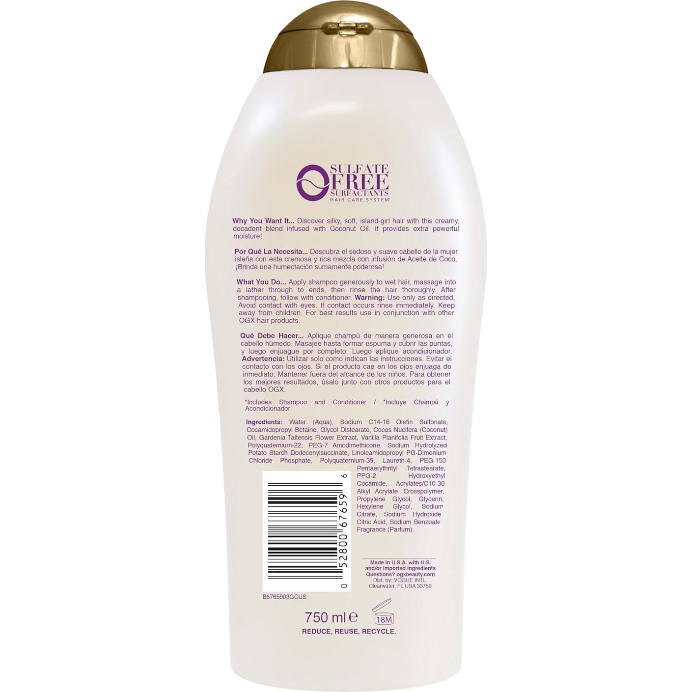 Champú OGX Extra Fuerte 750 ml - Reparador de Daños con Coco