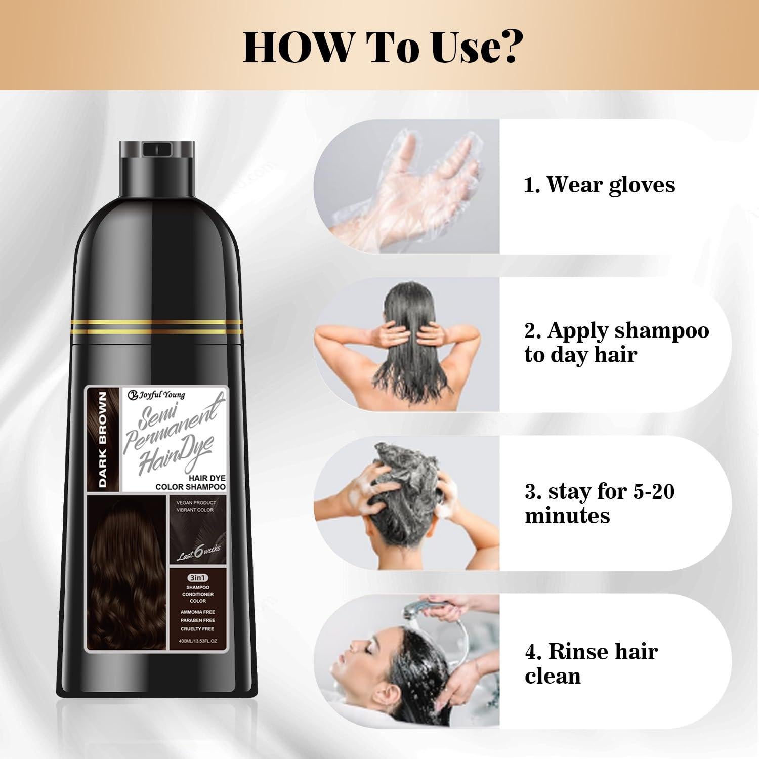 Champú Vegano para Teñir Cabello Joyful Young 400ml - Marrón Oscuro