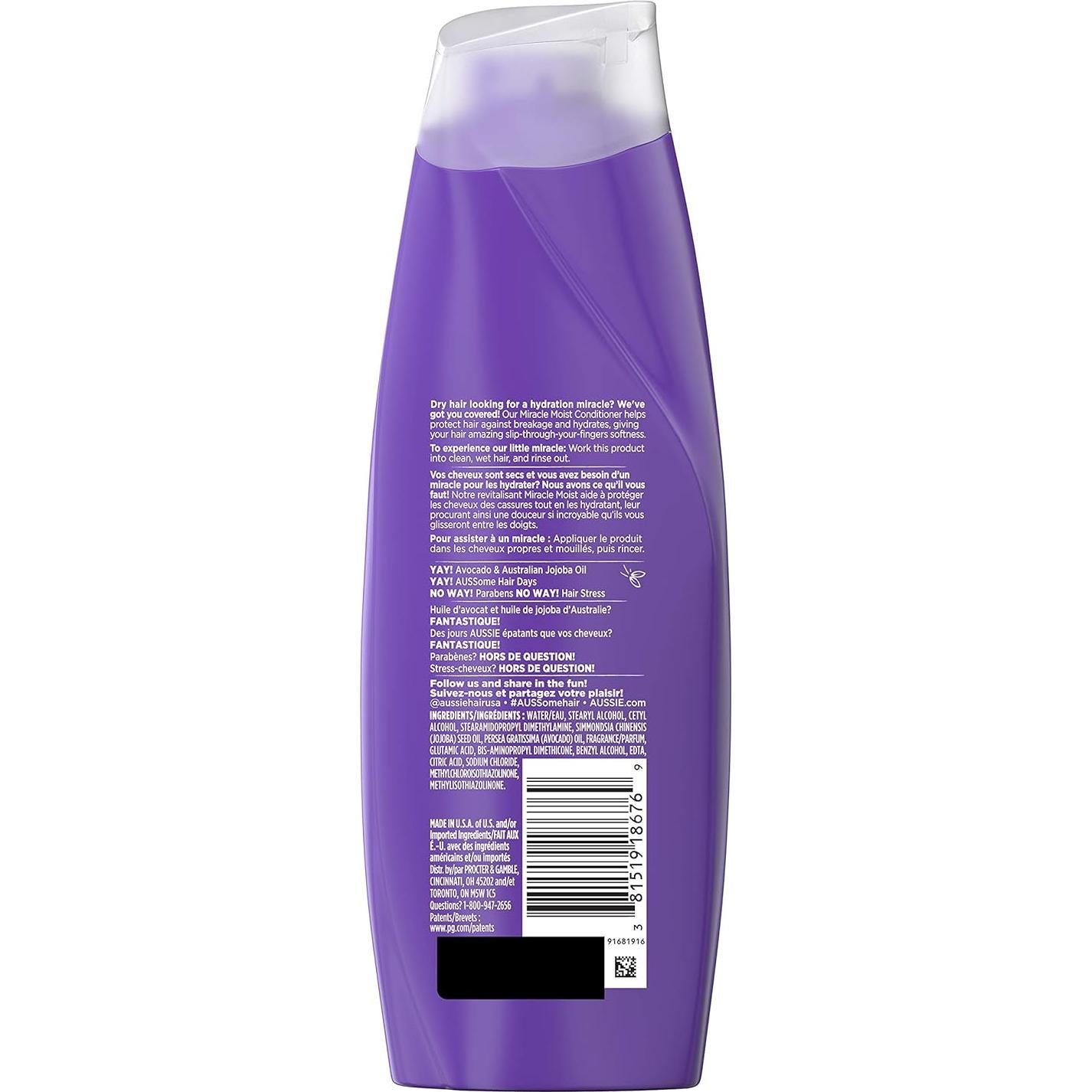 Acondicionador Aussie Milagroso Hidratante 358 ml Sin Parabenos