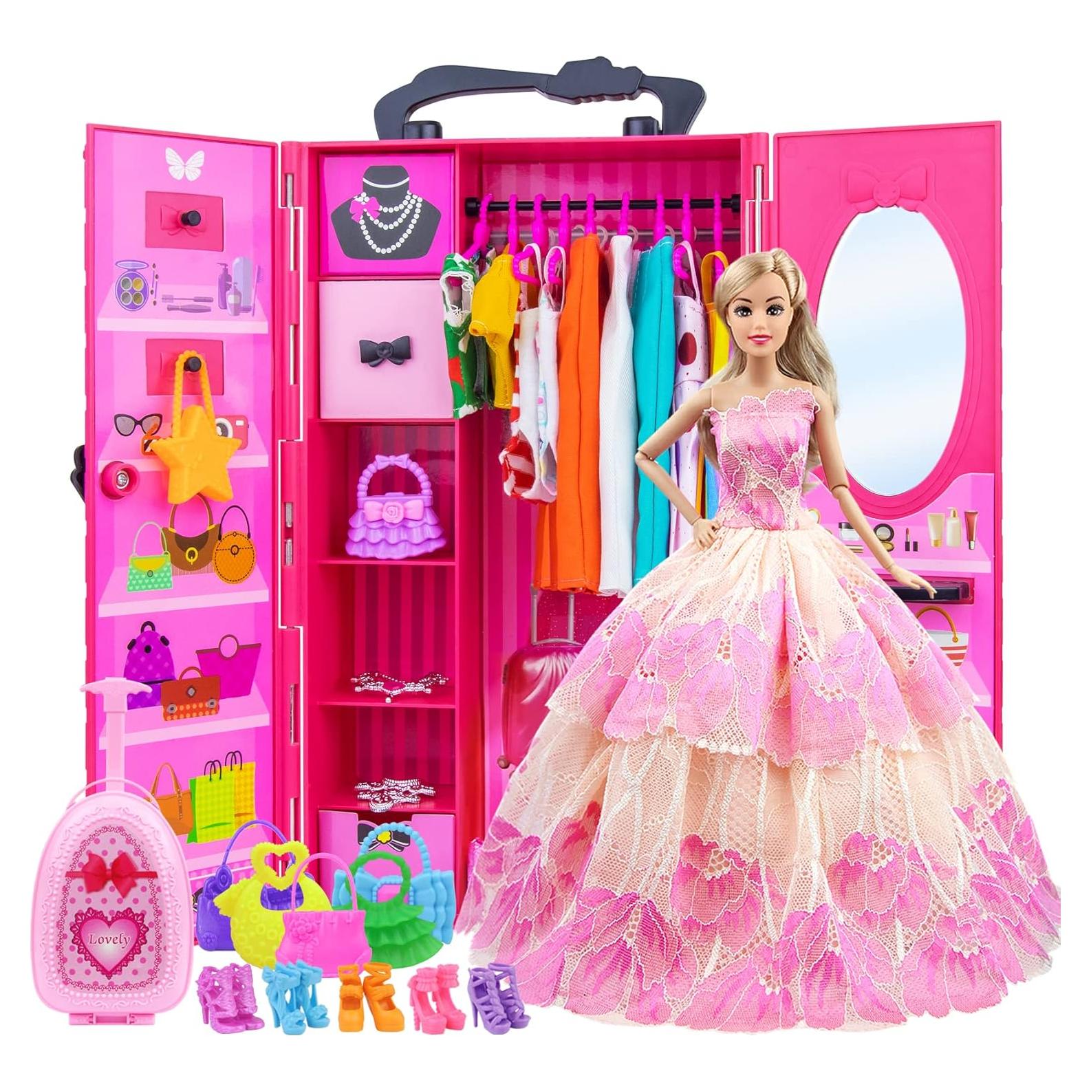 Armario de Muñeca ZITA 11.5" Rosa con 101 Accesorios