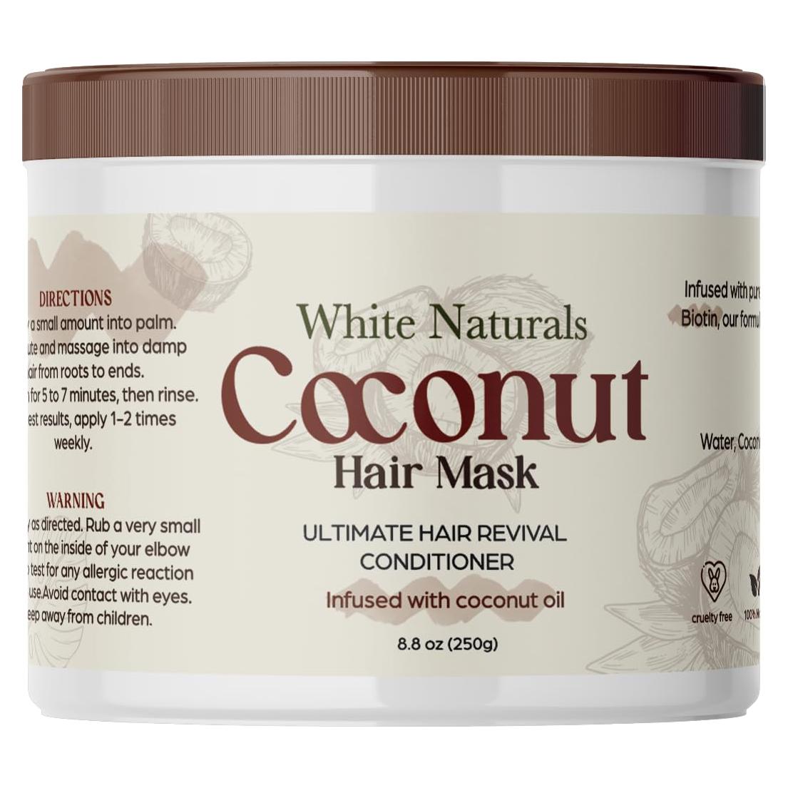 Mascarilla Hidratante de Coco White Naturals 300g - Crecimiento y Volumen