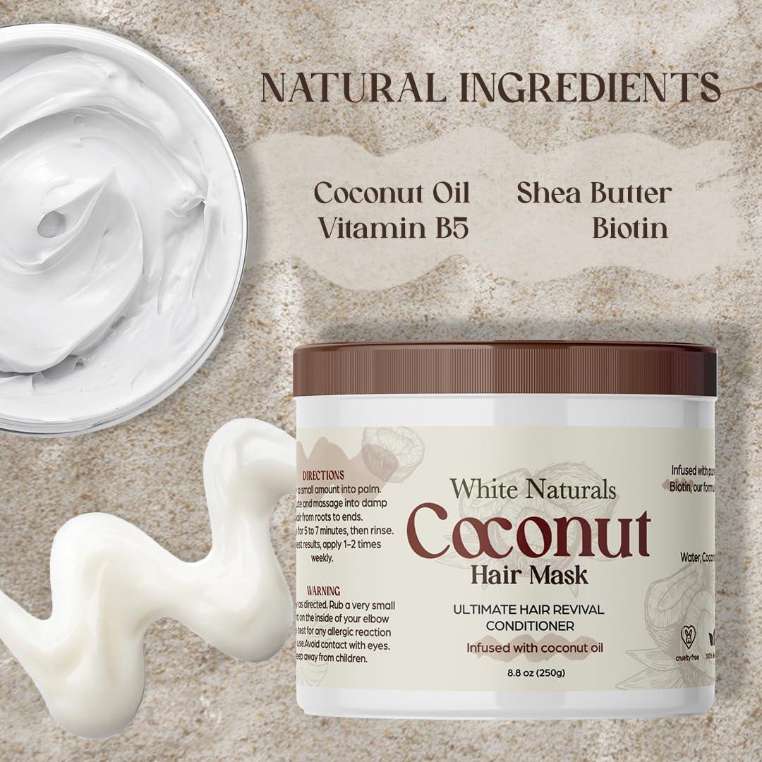 Mascarilla Hidratante de Coco White Naturals 300g - Crecimiento y Volumen