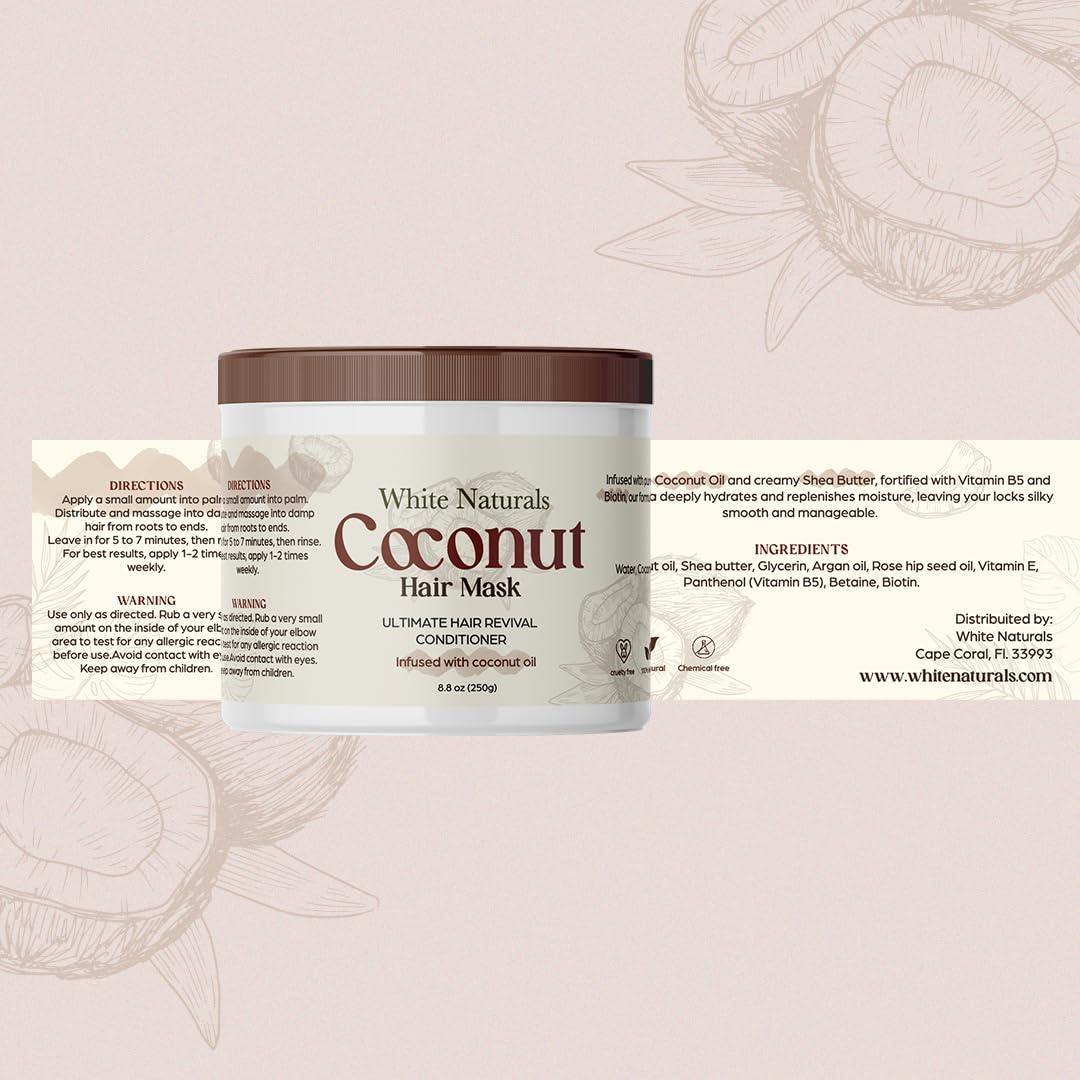 Mascarilla Hidratante de Coco White Naturals 300g - Crecimiento y Volumen