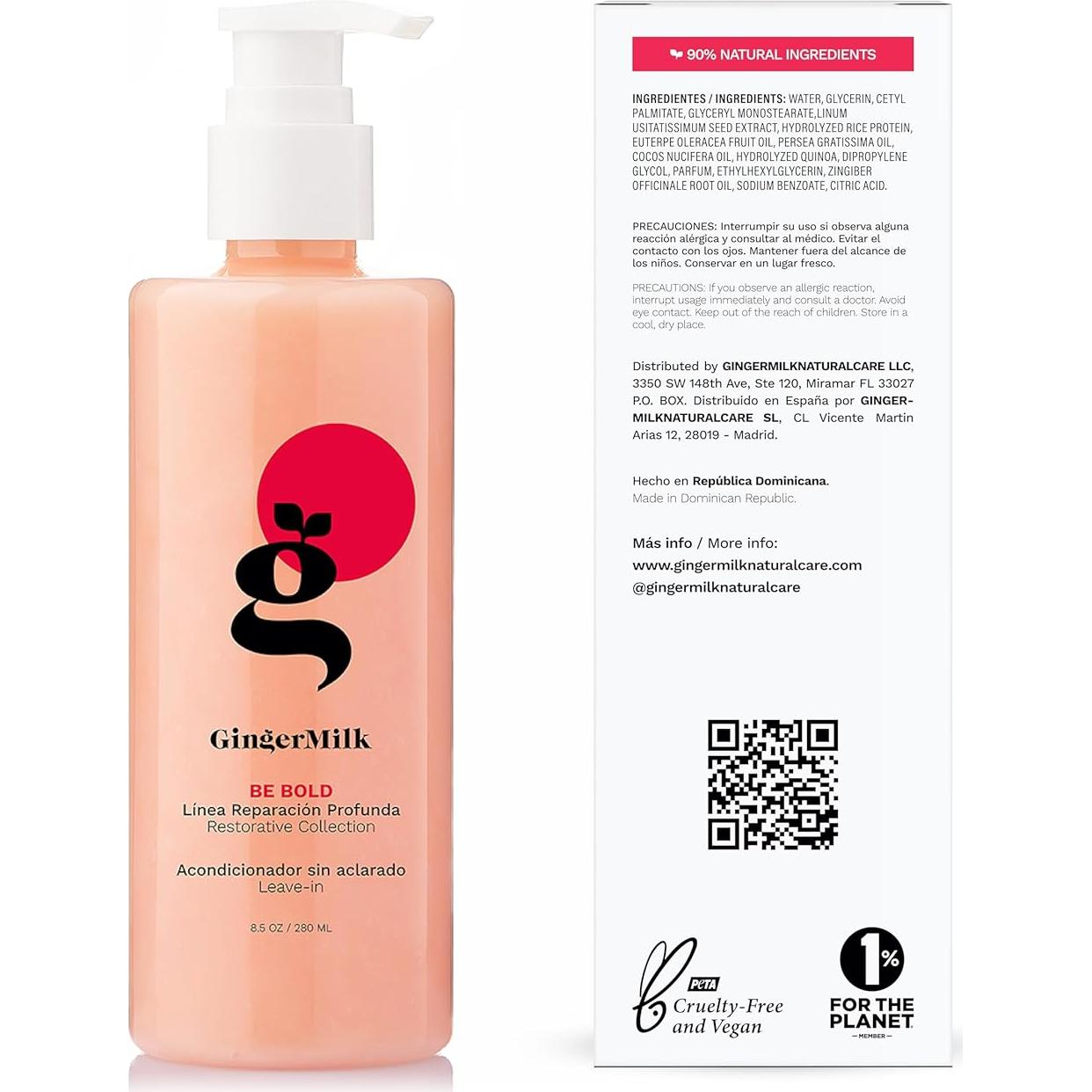 Crema Sin Enjuague GINGER MILK 236.6 ml - Reparación Cabello Dañado