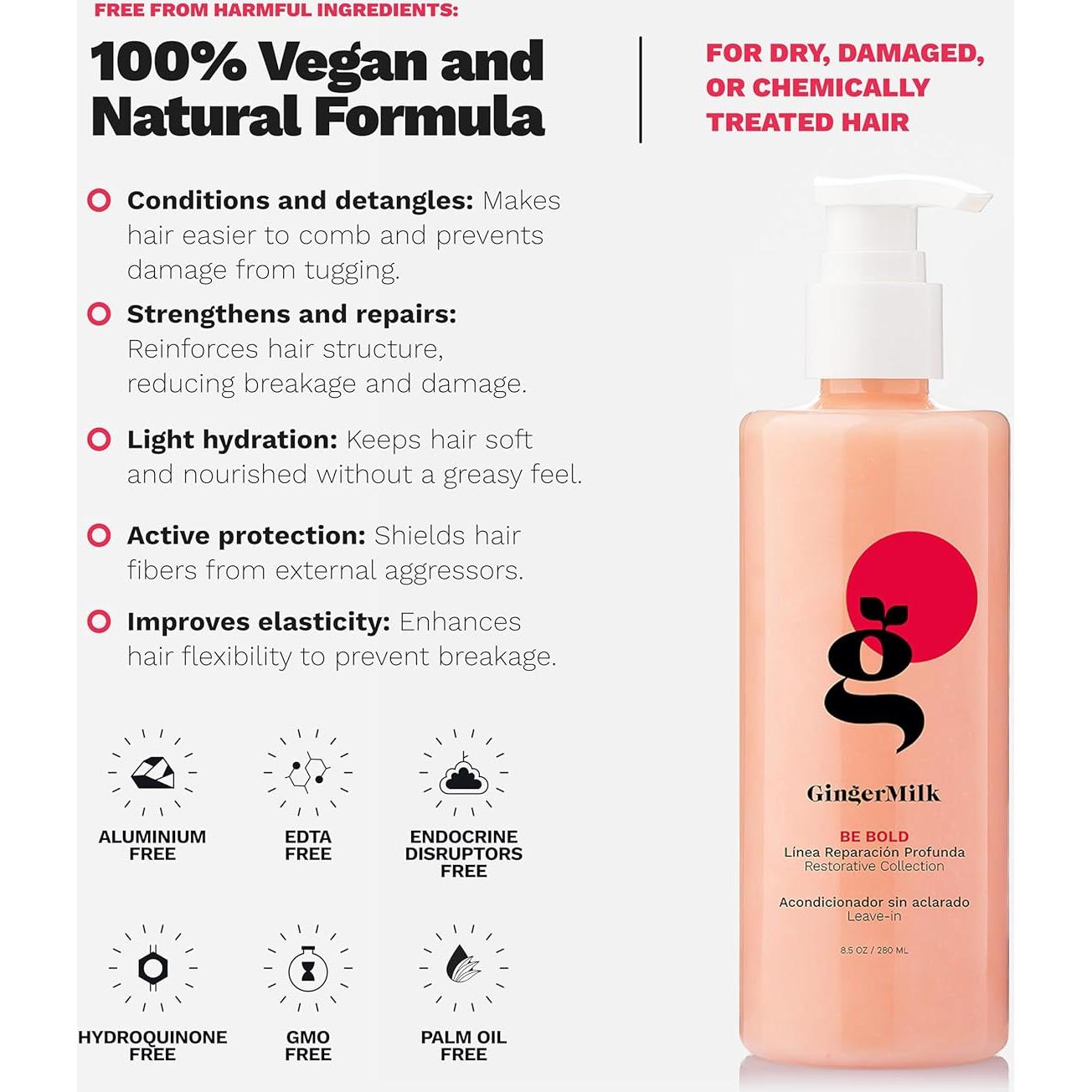 Crema Sin Enjuague GINGER MILK 236.6 ml - Reparación Cabello Dañado