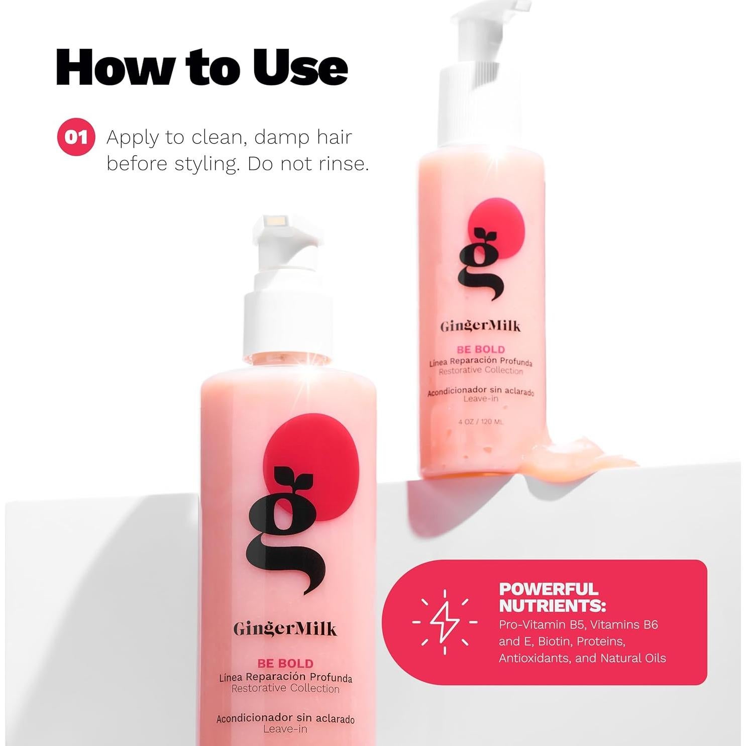 Crema Sin Enjuague GINGER MILK 236.6 ml - Reparación Cabello Dañado