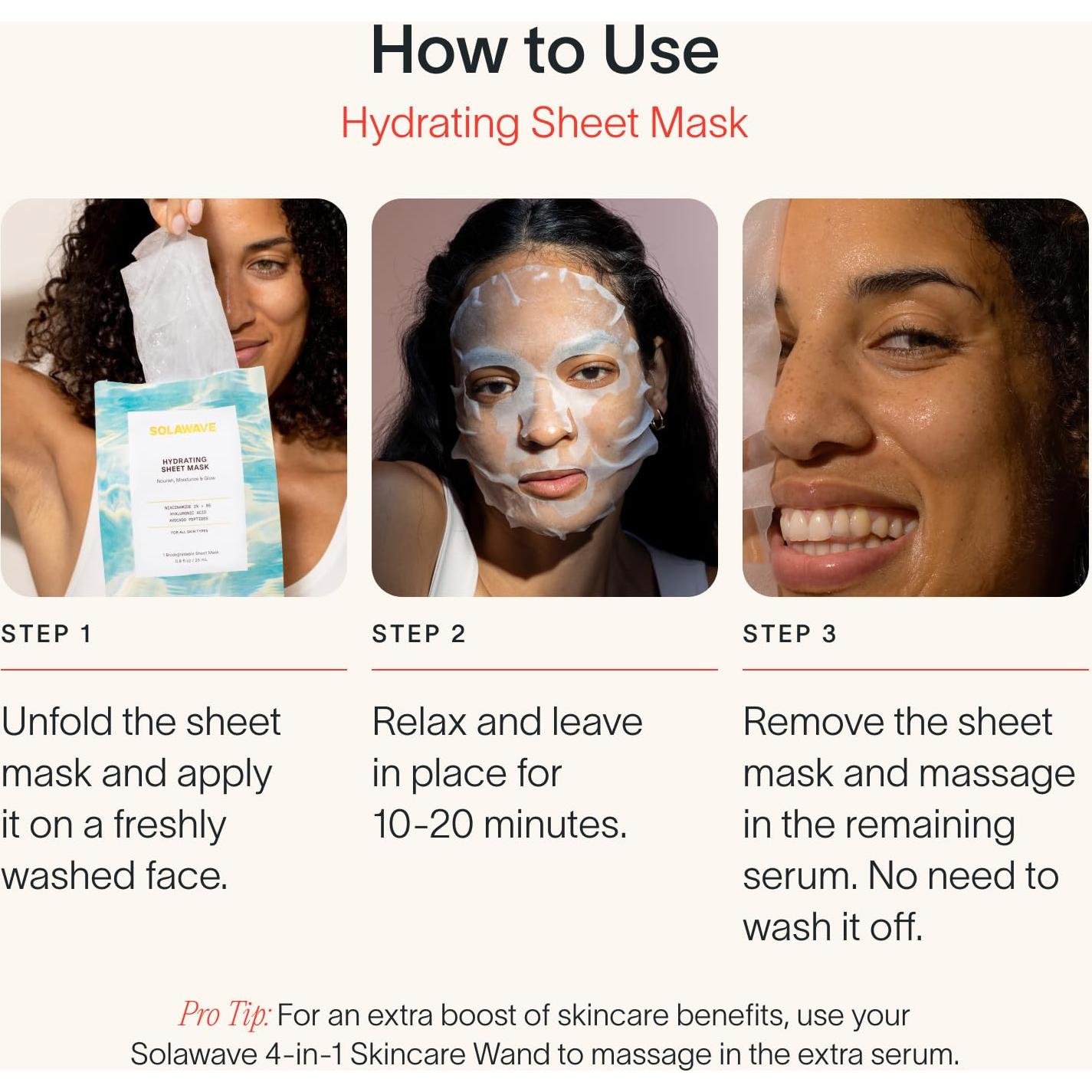 Mascarilla Hidratante Solawave con Ácido Hialurónico y Niacinamida - 1 Paquete