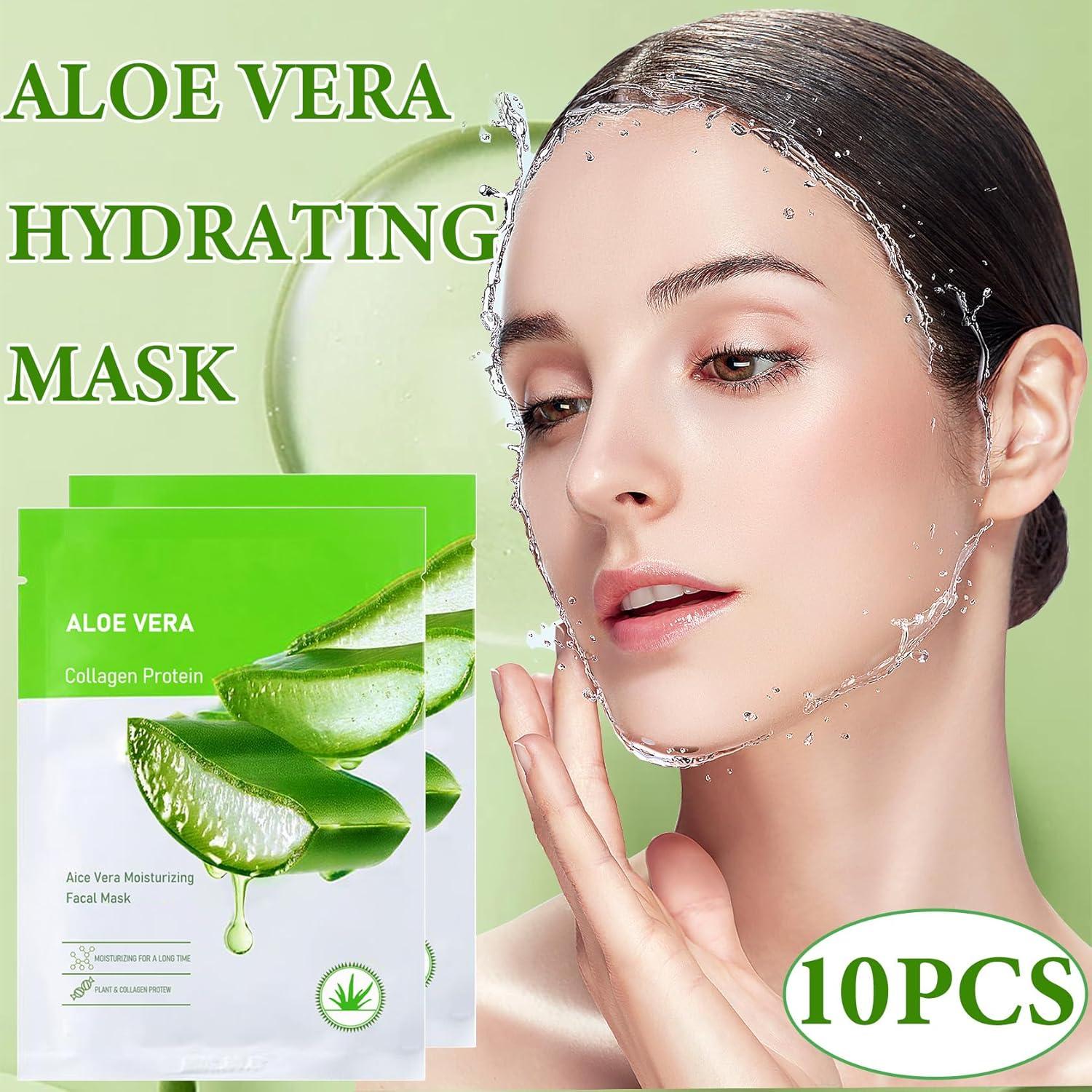 Mascarilla Facial Hidratante Aloe Vera Fusang - Paquete 10 Unidades