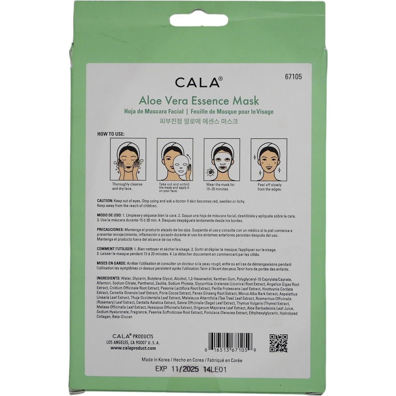Mascarillas Faciales Cala Aloe Vera y Colágeno 5 Unidades