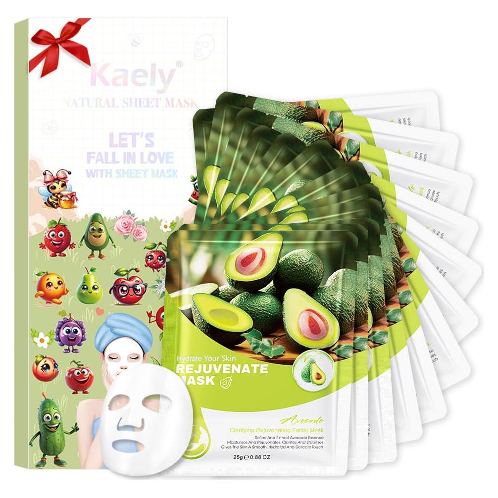 Mascarillas Faciales Kaely 12 Pcs Aguacate Hidratantes