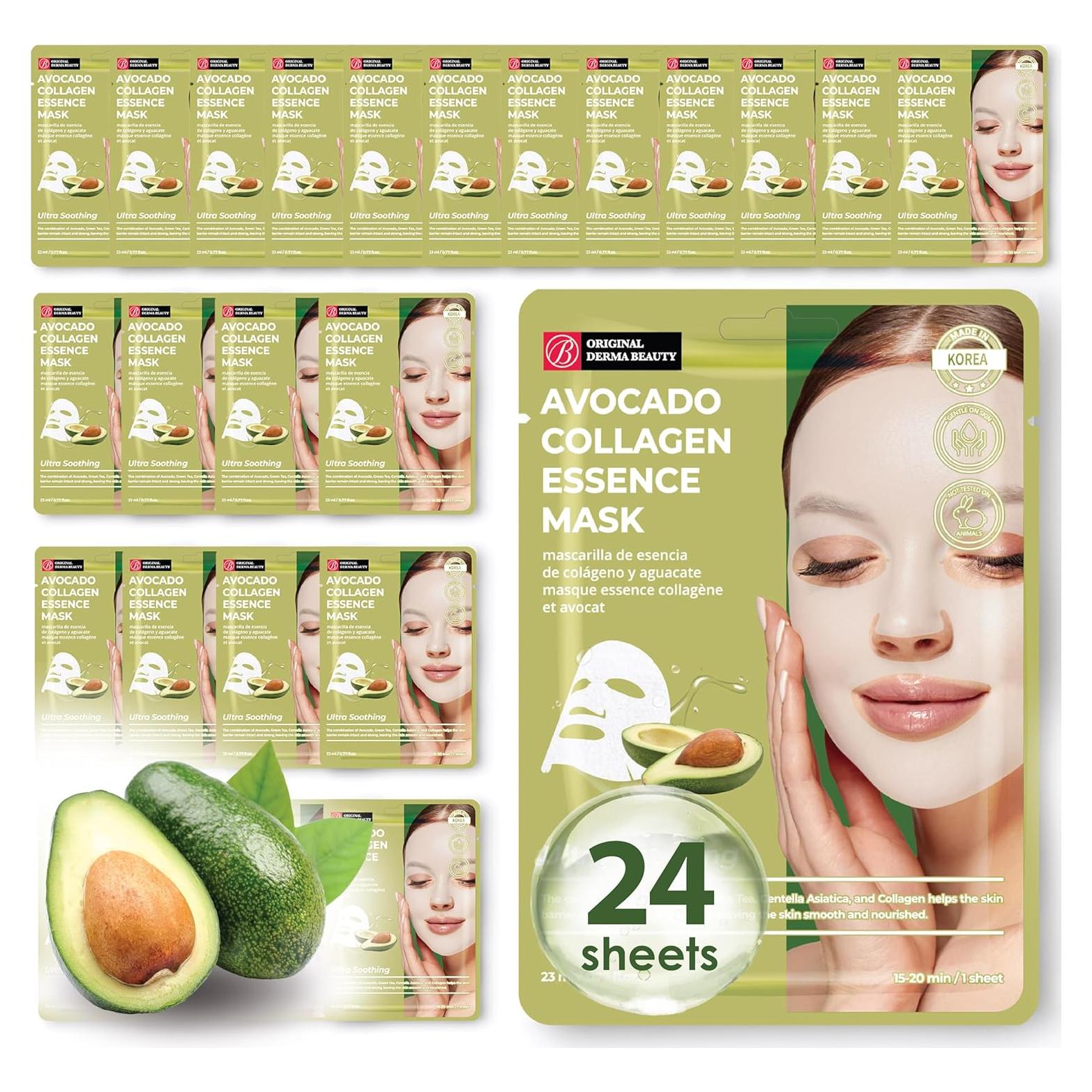 Máscaras Faciales de Colágeno Derma Beauty 24 Piezas Aguacate