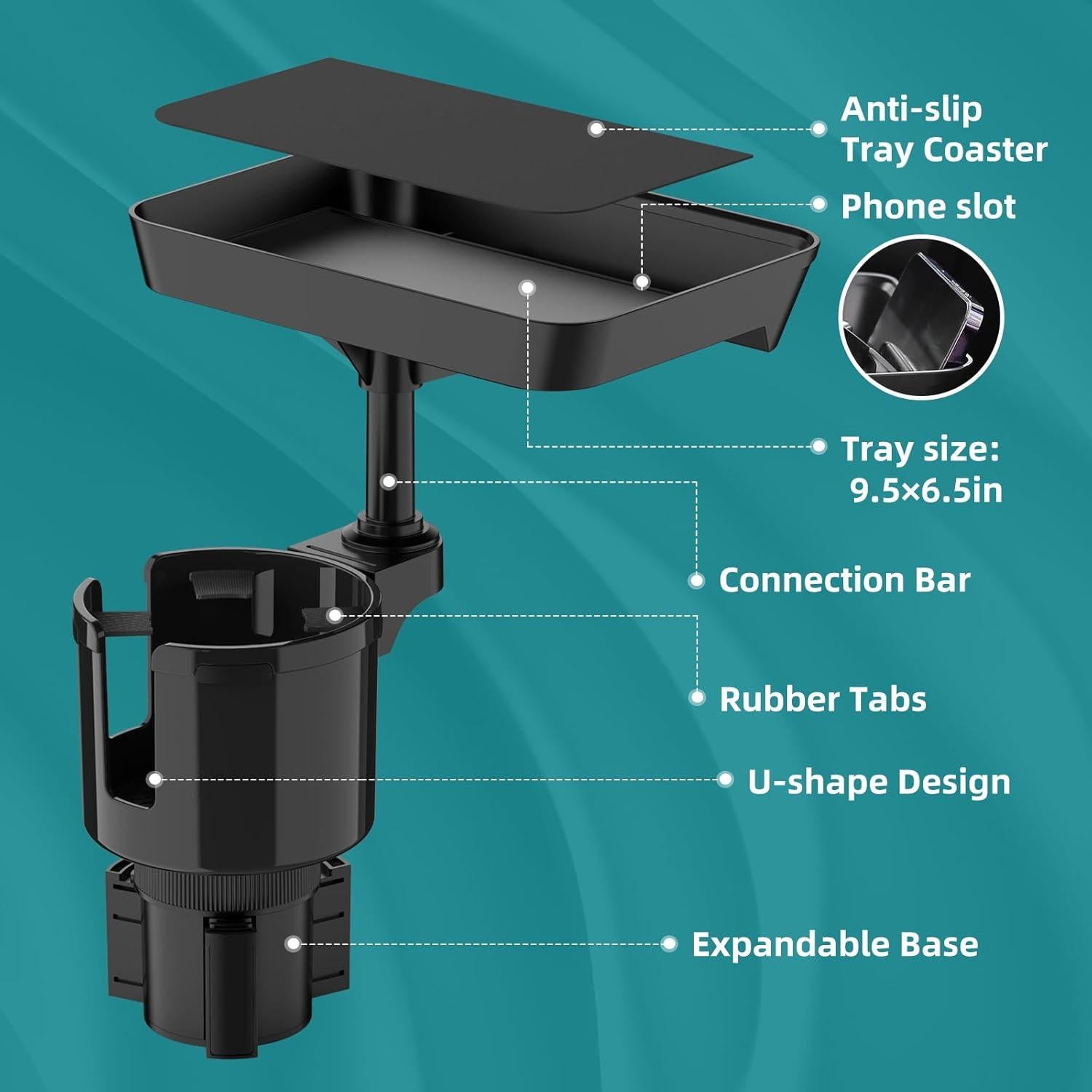 Bandeja para Portavasos de Coche TYKOR 24.1 cm Ajustable