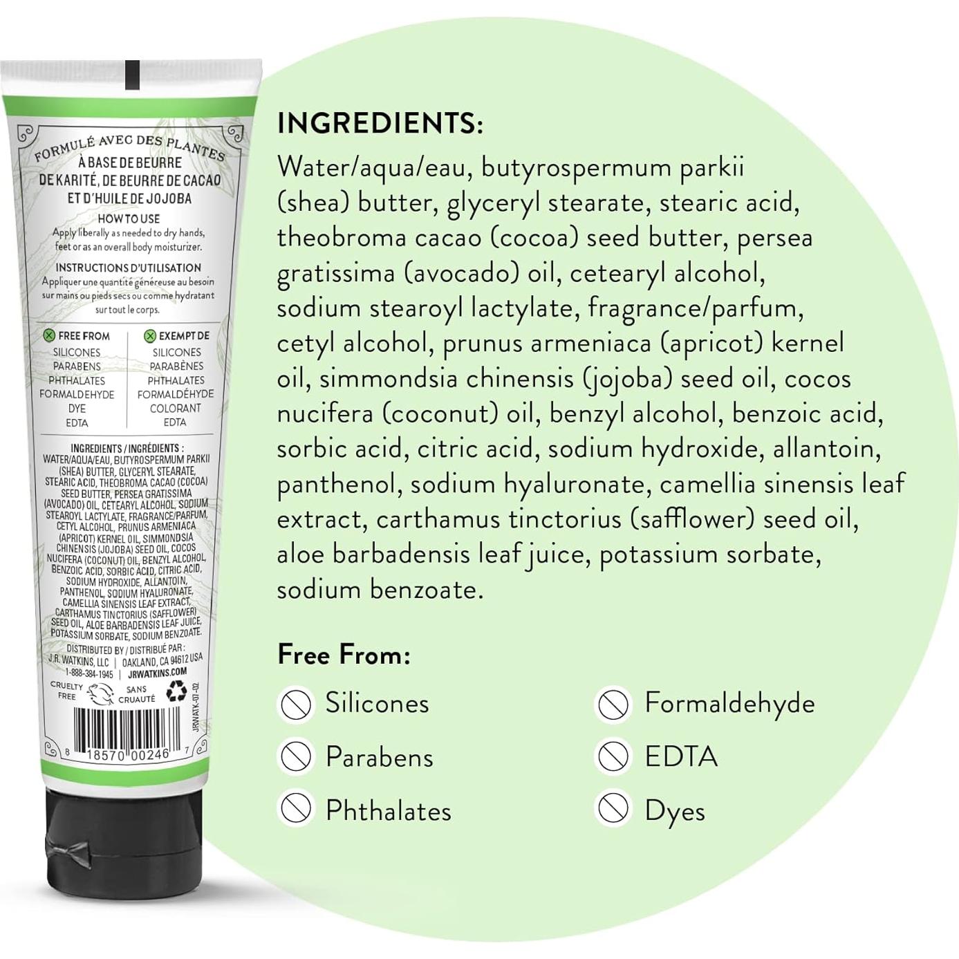 Crema Hidratante para Manos J.R. Watkins 93.4ml Aloe Té Verde