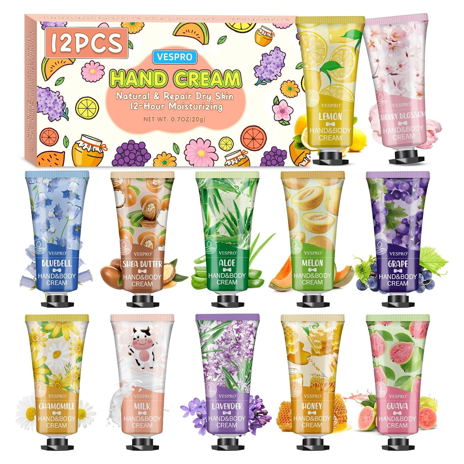 Set de Crema de Manos VESPRO 12 Paquetes Hidratantes Viaje