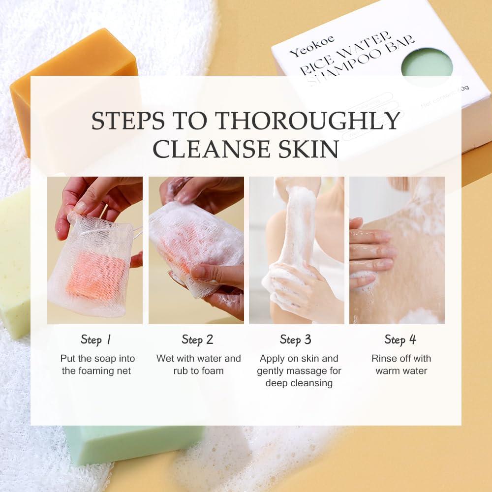 Juego de Jabones Naturales YEOKOE - Cúrcuma y Arroz 4 Piezas