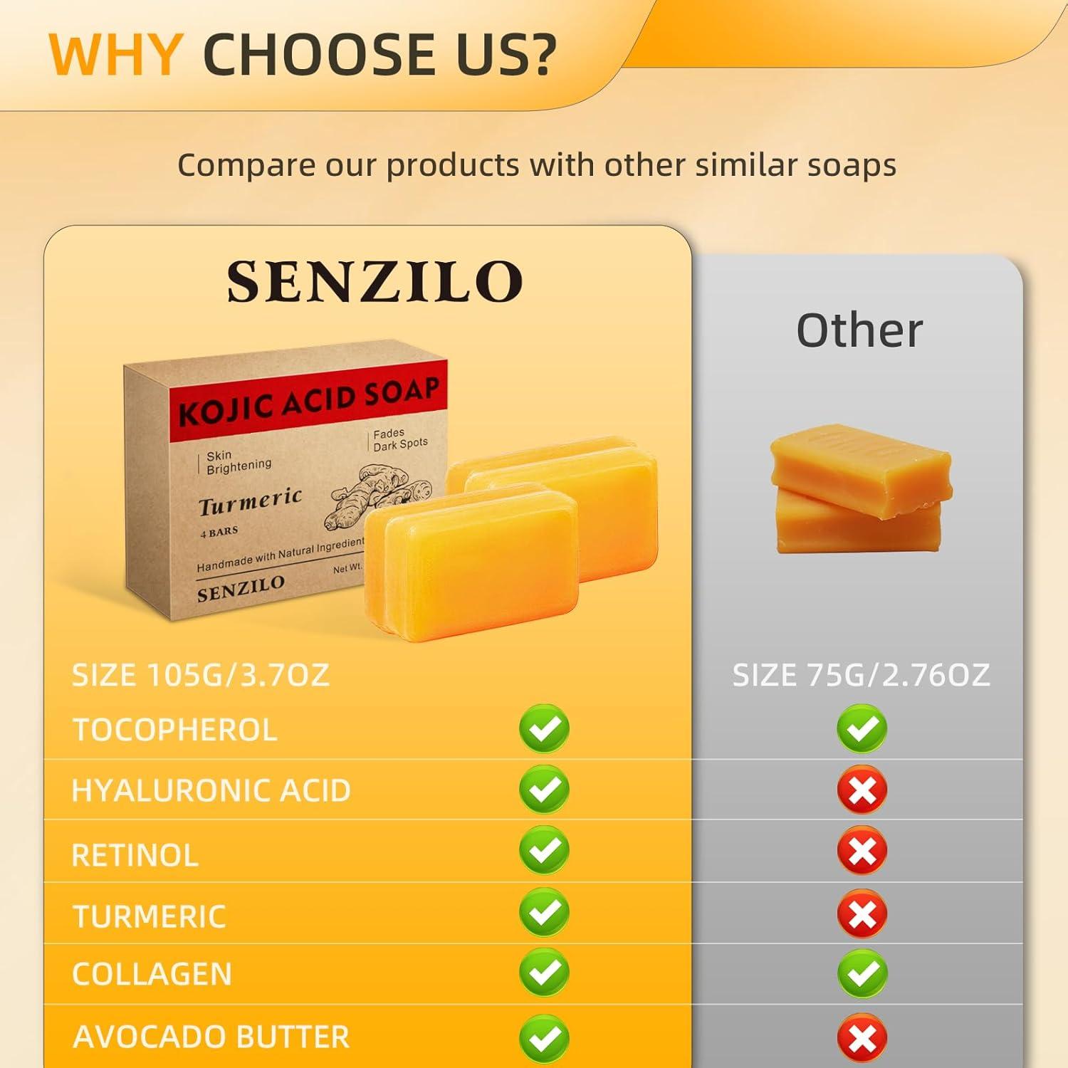 Jabón de Cúrcuma Senzilo 4 Barras 105g - Ácido Kójico, Colágeno