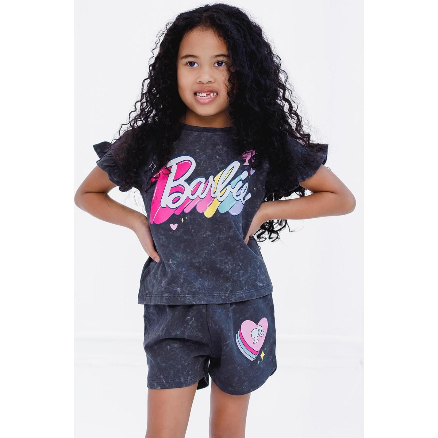 Conjunto camiseta y shorts Barbie para niñas 2T-16 años