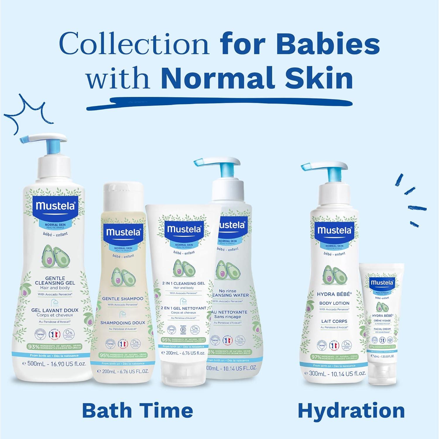 Mustela Baby Bath Time Essentials Gift Set - Natural & Plant-Based Baby Skin Care - 4 Items Set