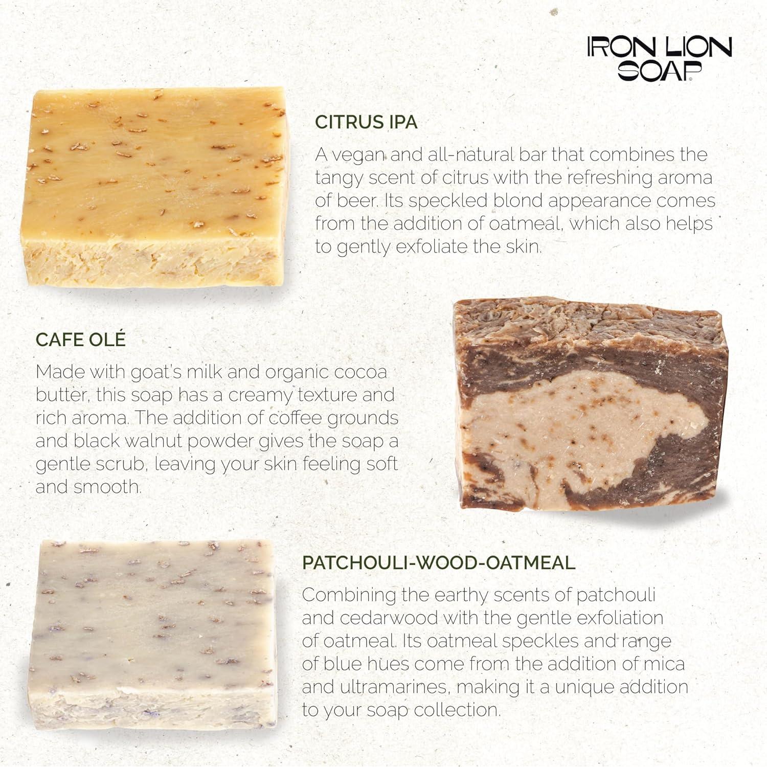 Jabón Natural Iron Lion - Mezcla Aromas 5 Paquete 100% Vegano