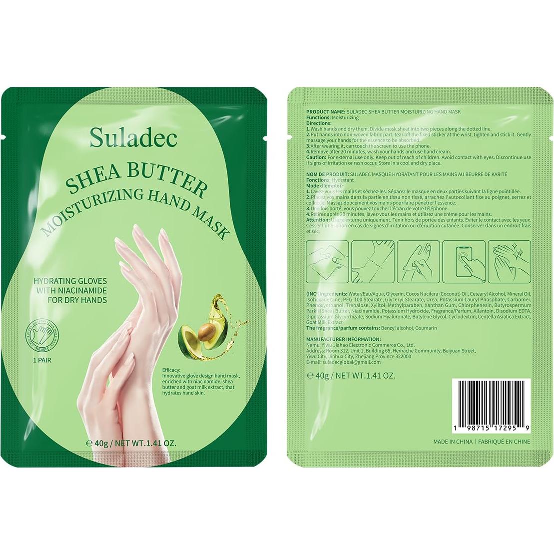 Mascarilla Hidratante para Manos SULADEC - Manteca de Karité y Leche de Cabra - 5 Pares