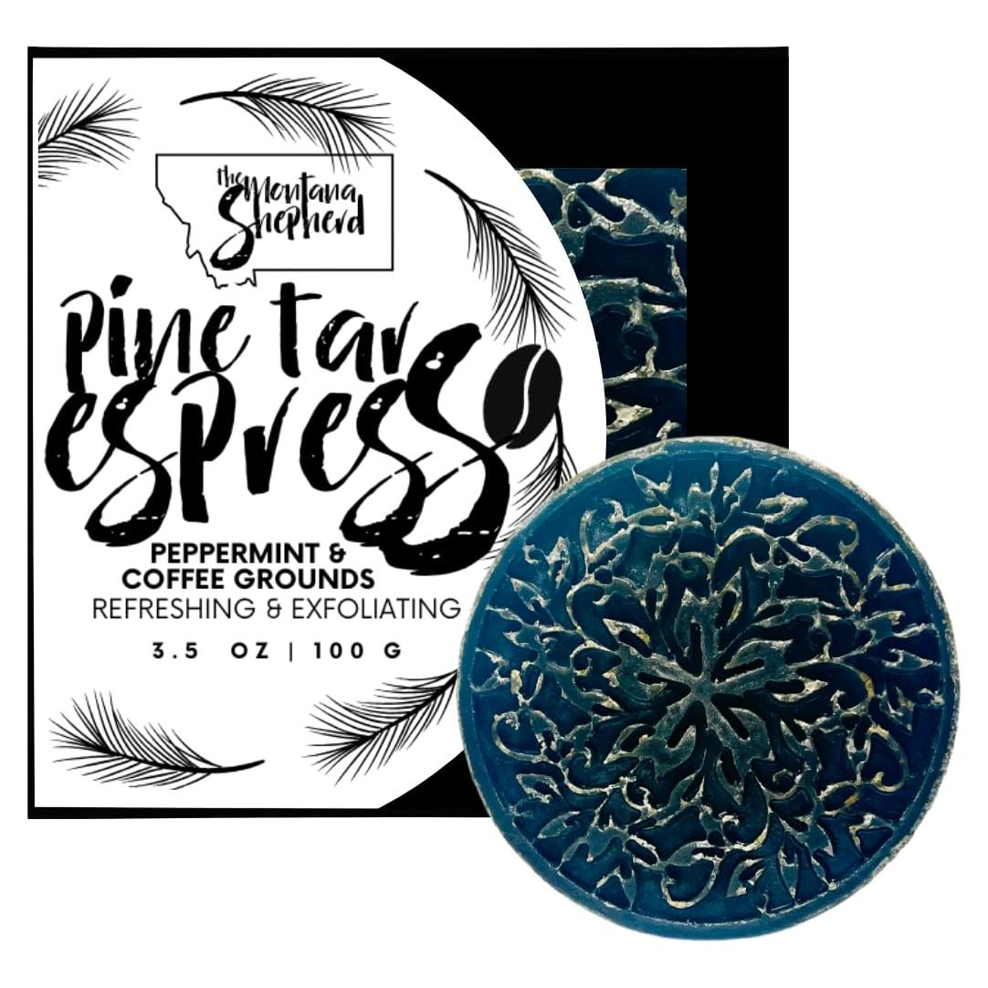 Jabón Artesanal de Espresso y Alquitrán de Pino 100 g - Refrescante
