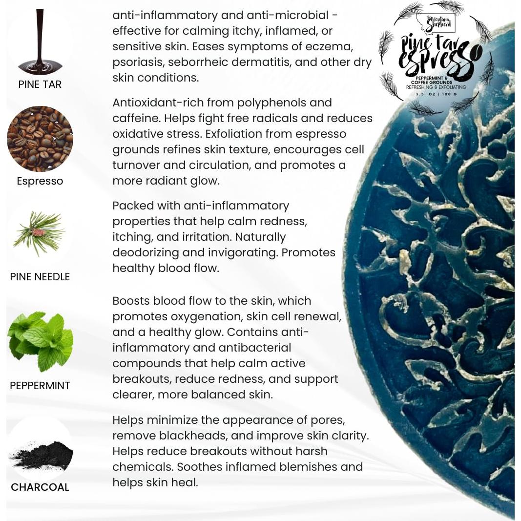 Jabón Artesanal de Espresso y Alquitrán de Pino 100 g - Refrescante